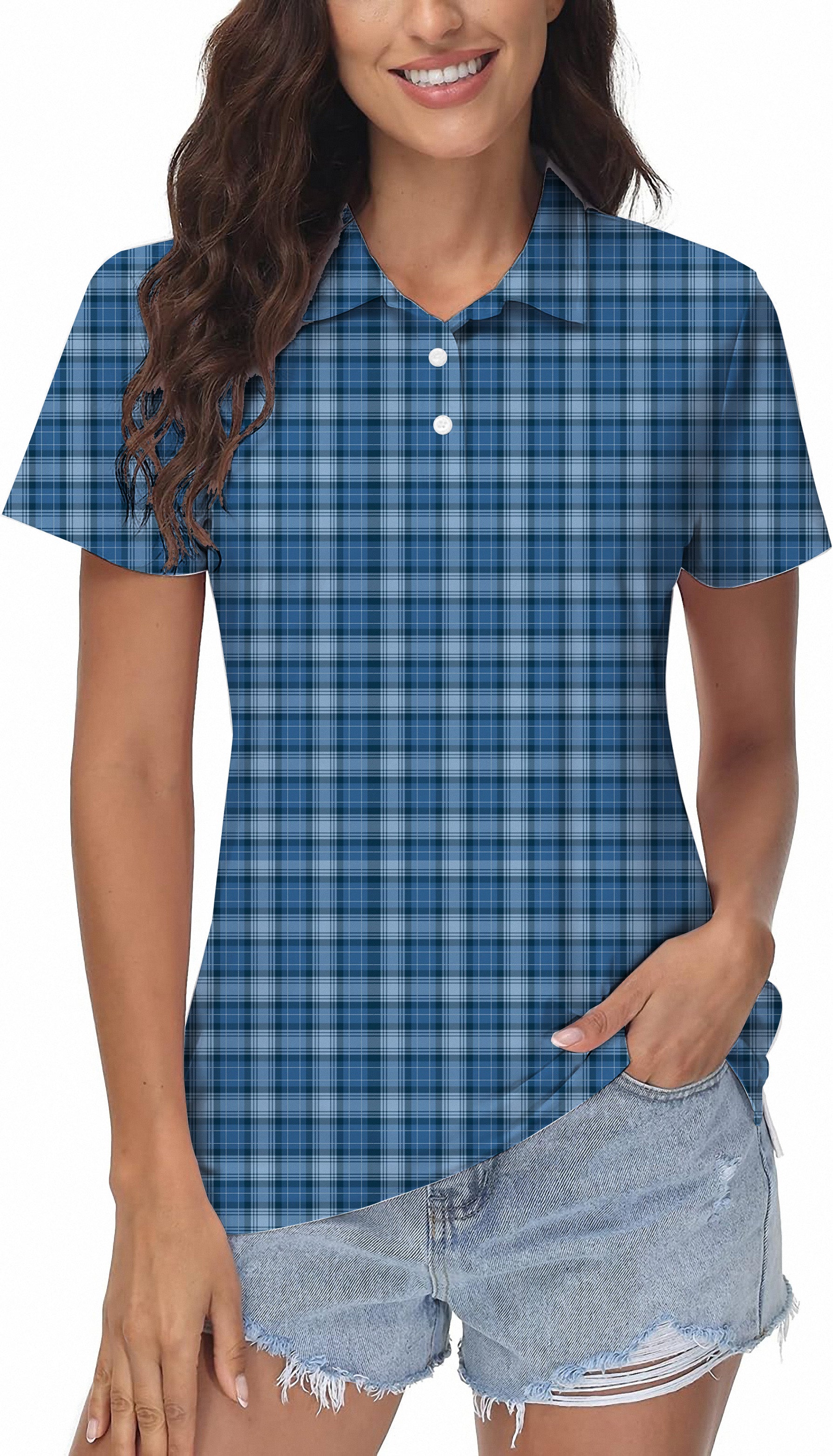 Blue grid Women's Golf Polo