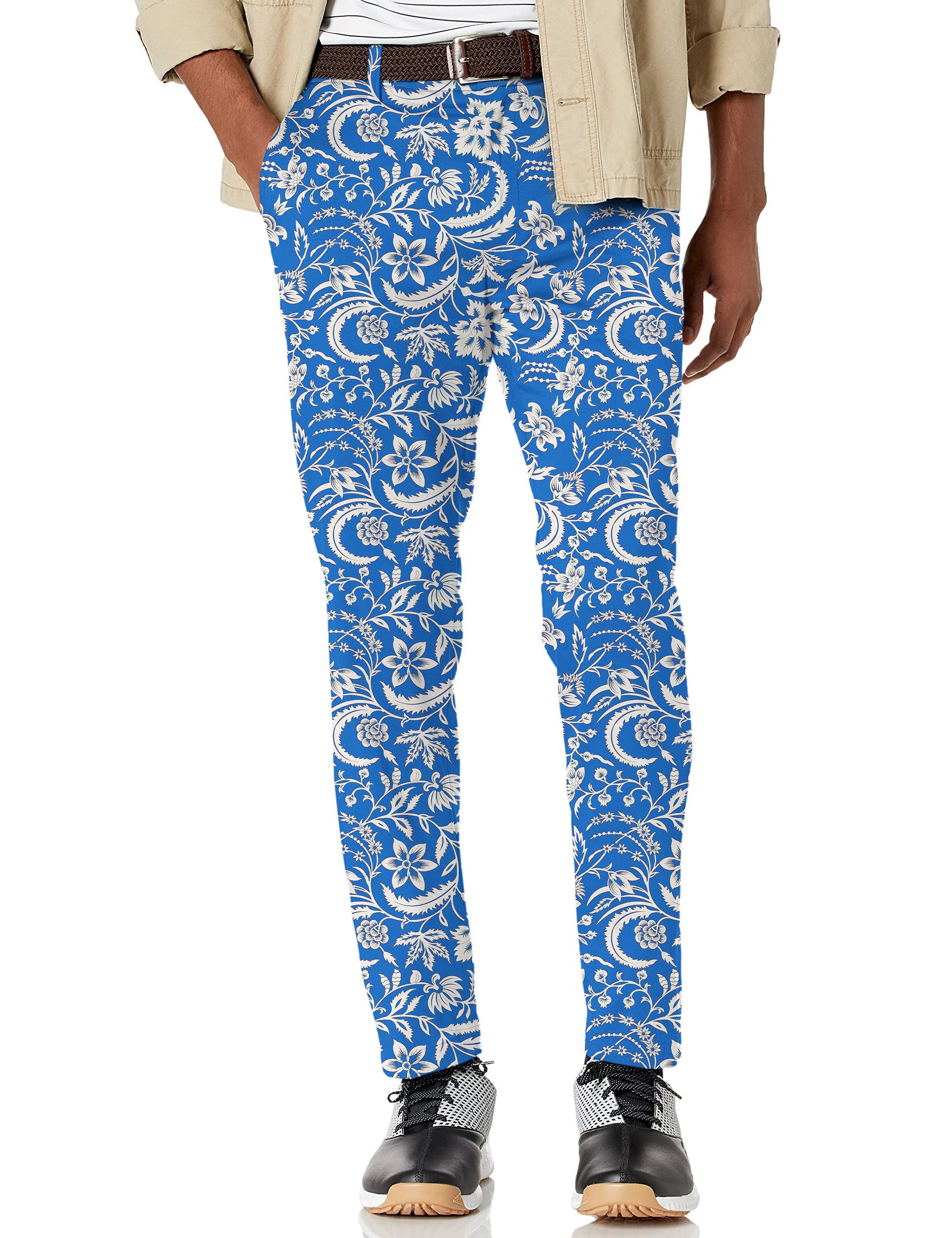 Men's Blue flowers Stretch Golf pants trousers