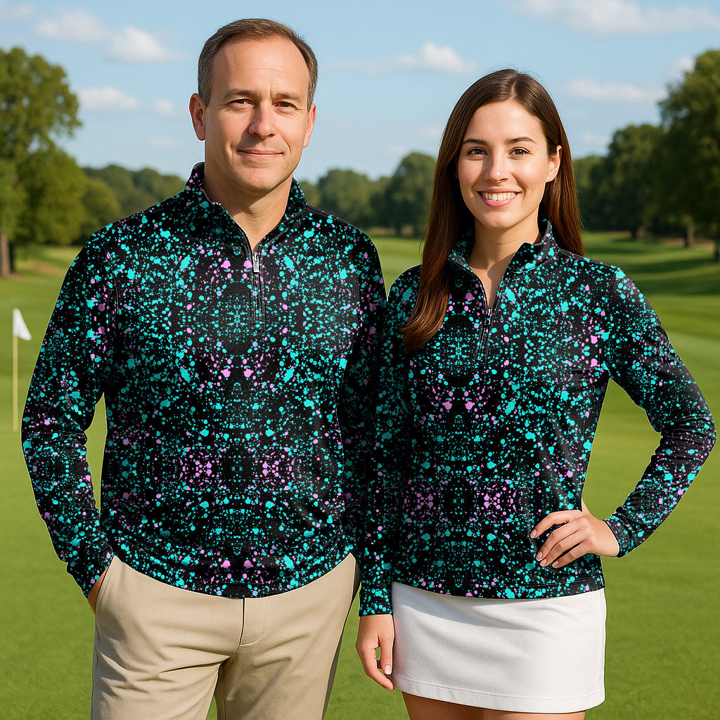 GALAXIES Couple Golf Active 3/4 zip top long sleeves lightweight sun-safe golf shirts for men and women