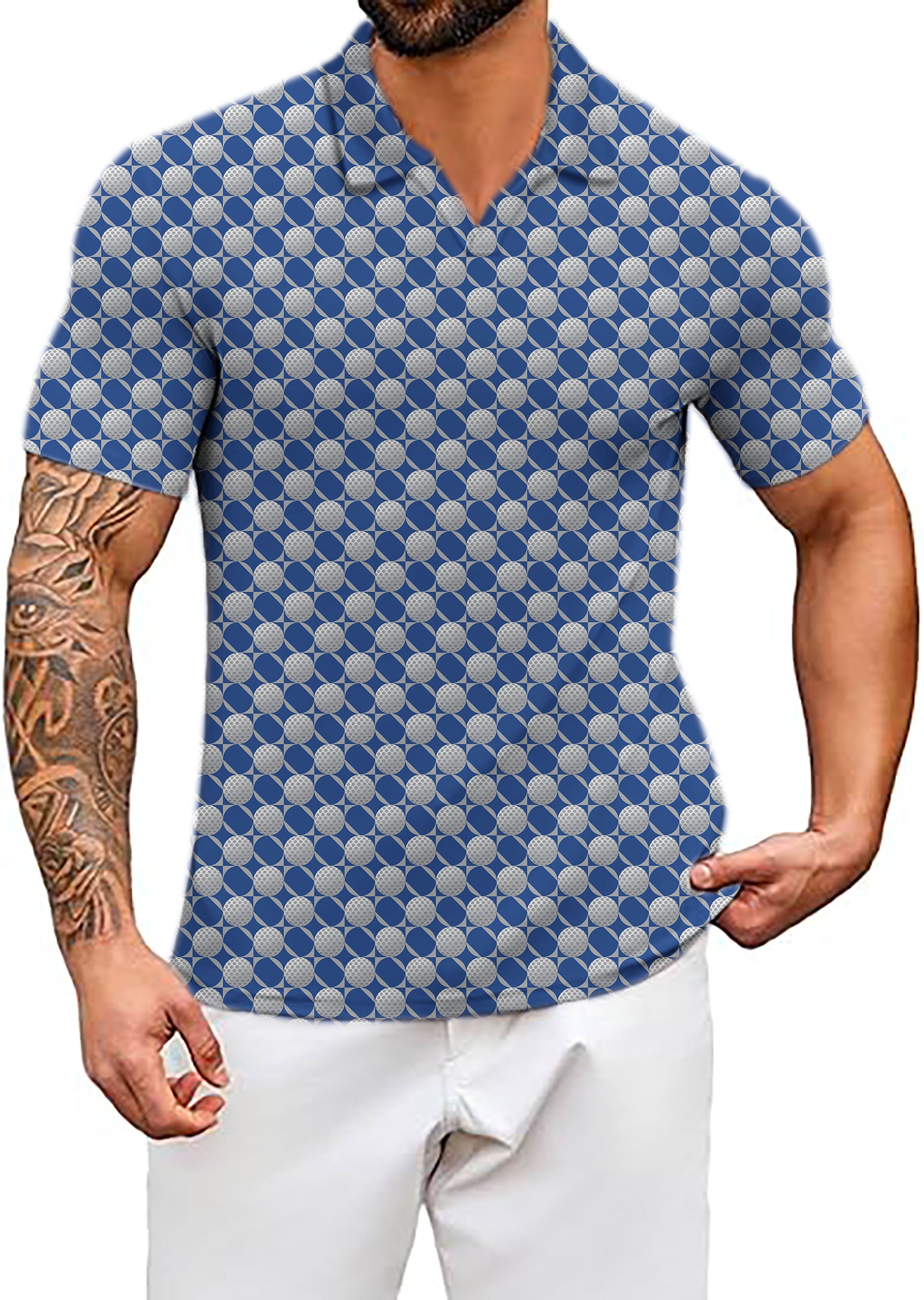 Men's blue golf ball V Neck Golf Polo Shirts limited edition