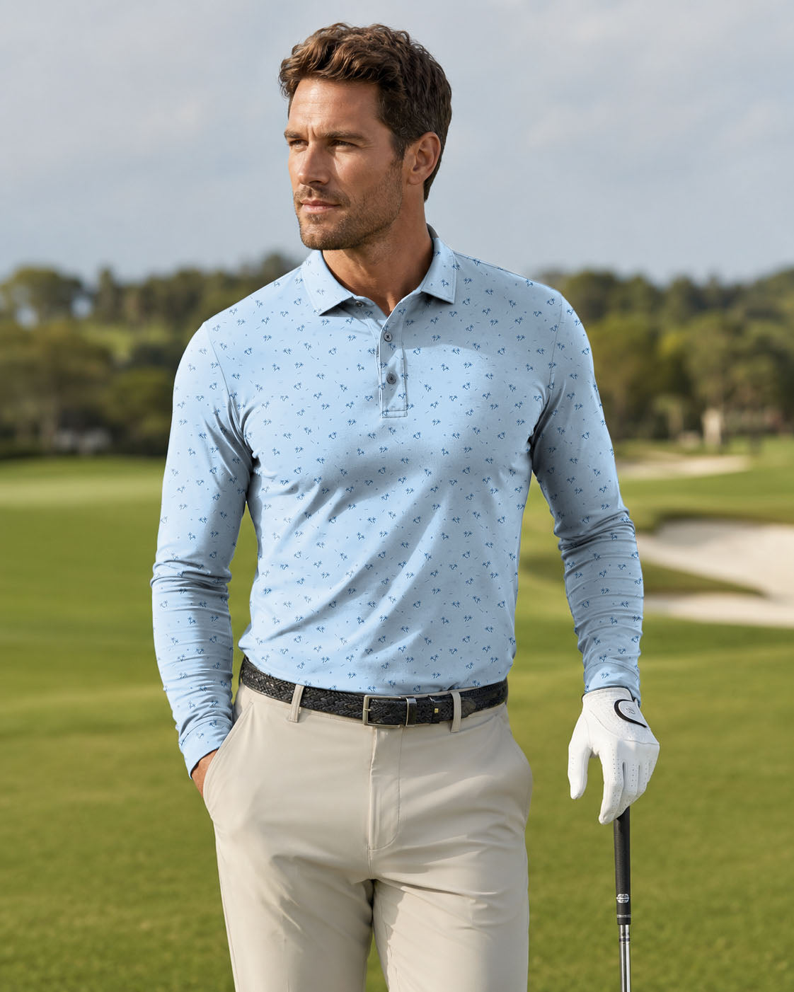 Men's Coconut tree cycle diagram golf Long-sleeved Polo