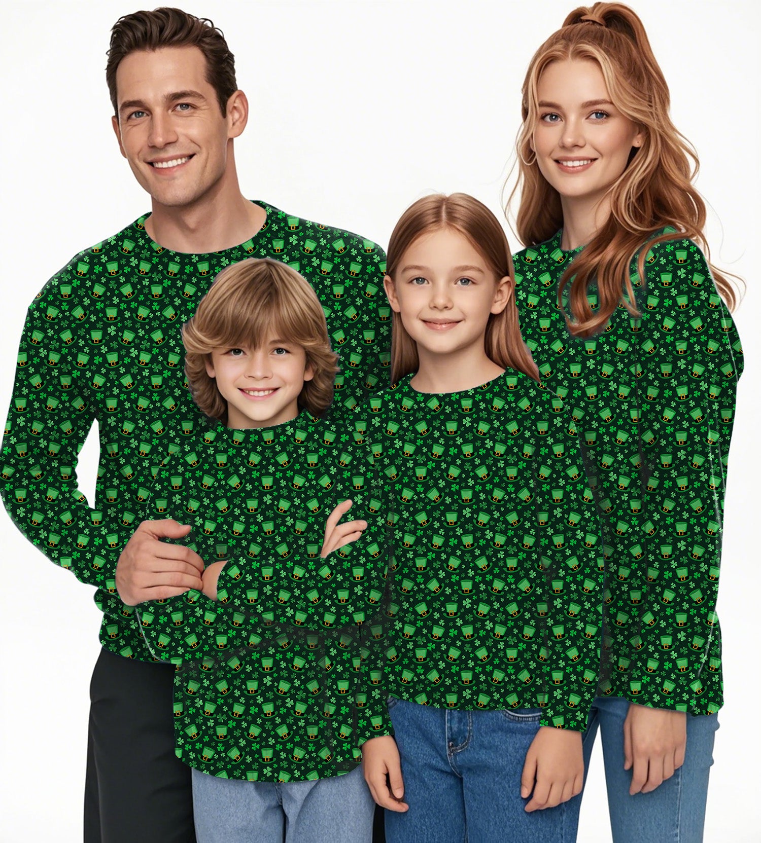 Leprechaun hat clover leaf St. Patrick's Day Crewneck Pullover Ugly Sweater Men Women boy girl family