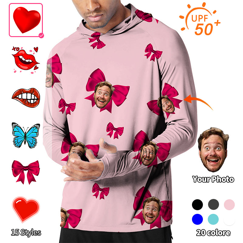 Valentine's Day Men's Outdoor Custom Photo Face Custom Color Pink Love Golf Sun Protection Slim Fit  Hoodies