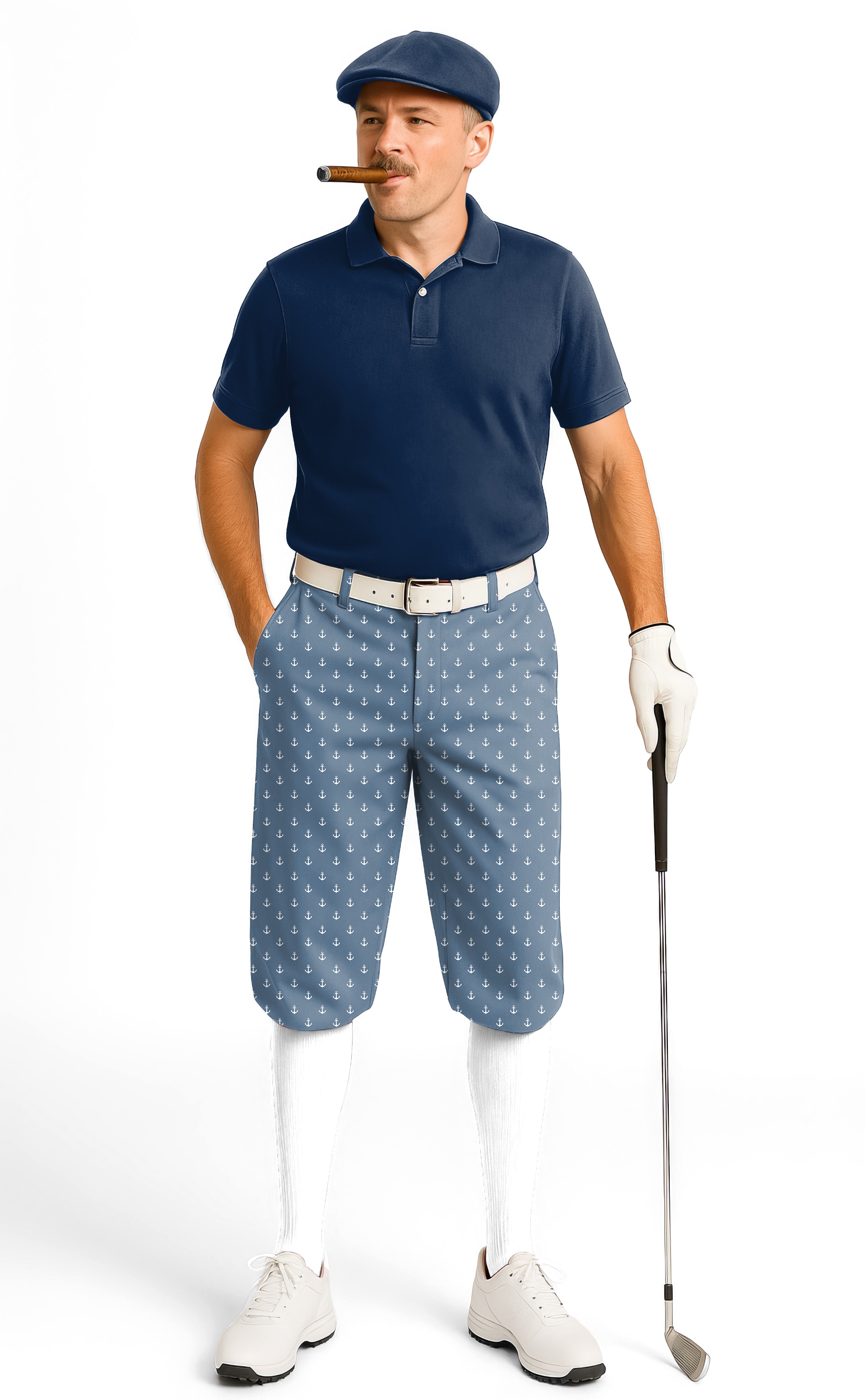 Gray Blue Anchor Men's Golf Knickers Pants