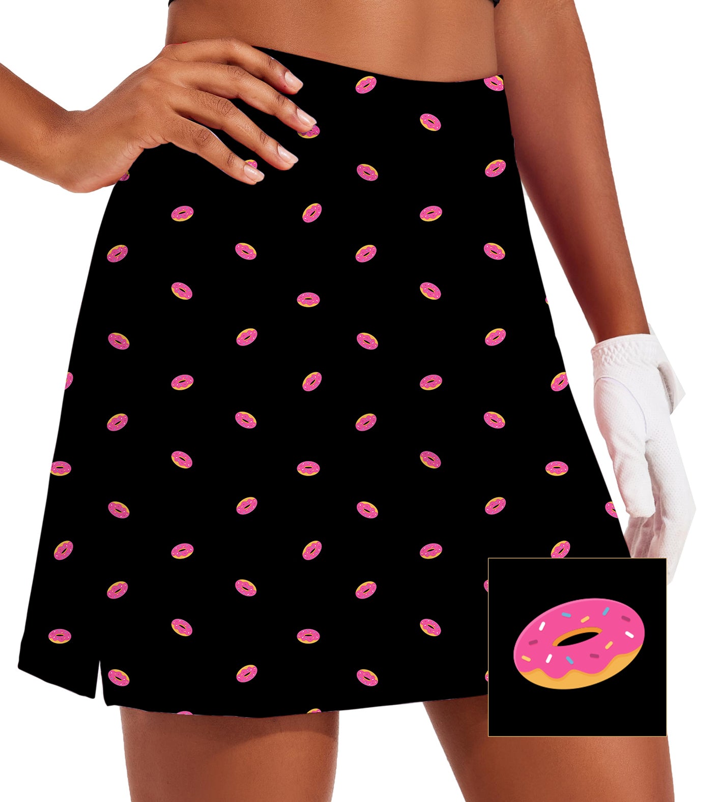 Women's -Donut Custom The Background Color  Custom The Background Color Golf Skirts Inner Shorts Pocket