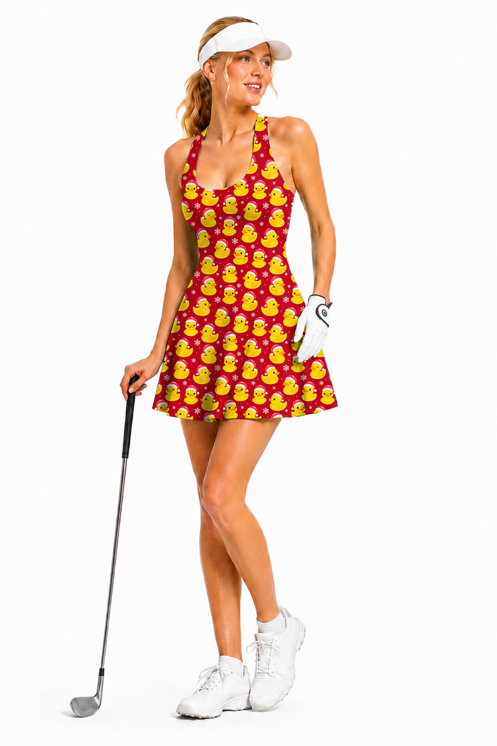 Christmas Yellow Duck Women's Halter Golf Sleeveless Backless A-Line Short Skort Dress