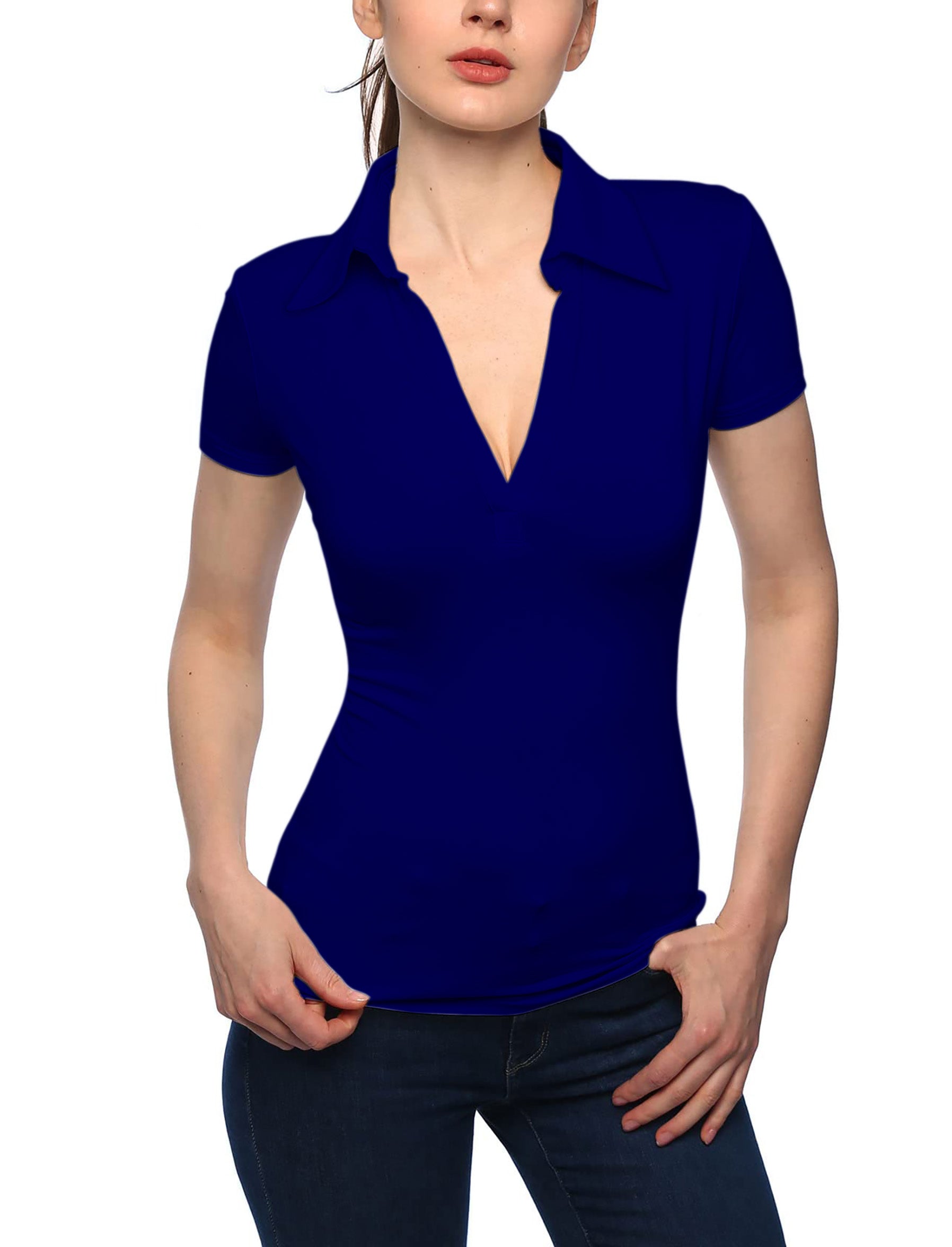Women's pure navy V Neck Golf Polo