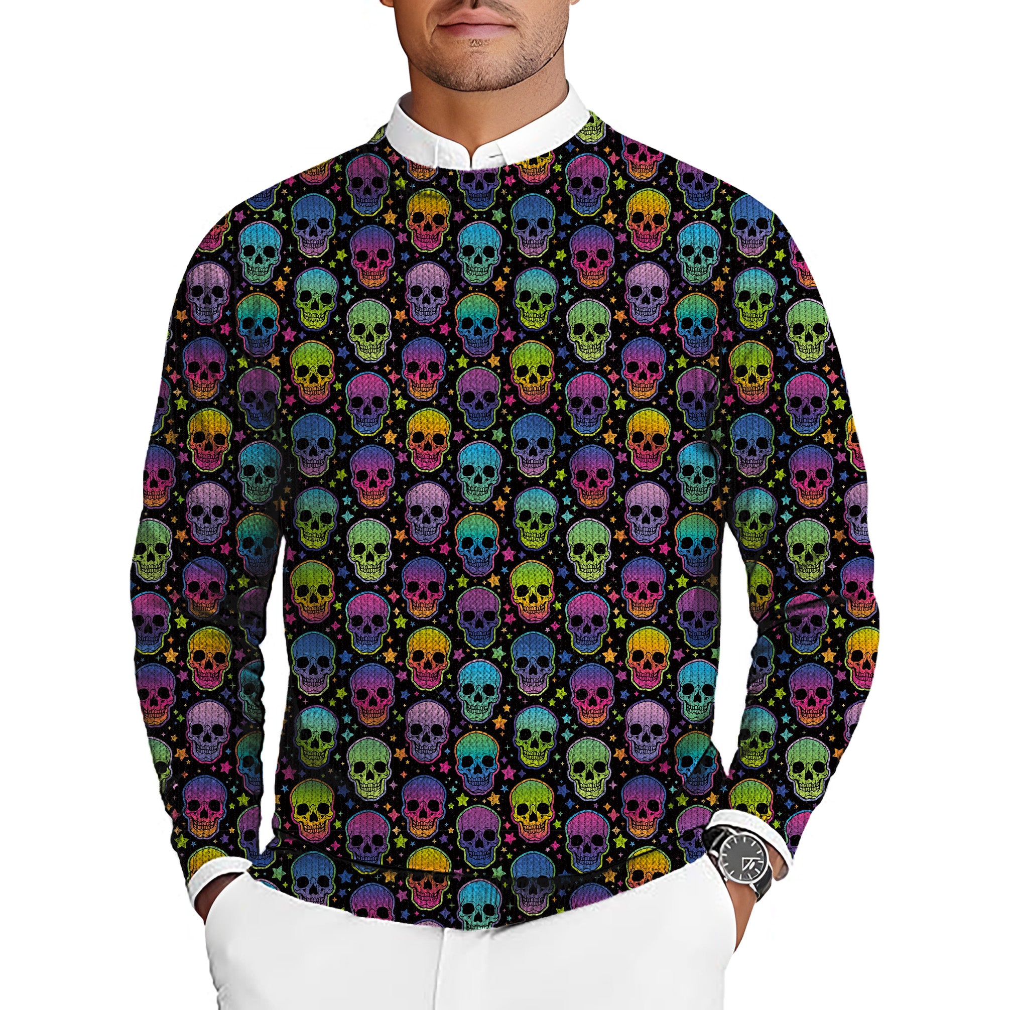 Neon Skulls Men's Golf Crewneck Pullover Sweaters Ugly Sweater