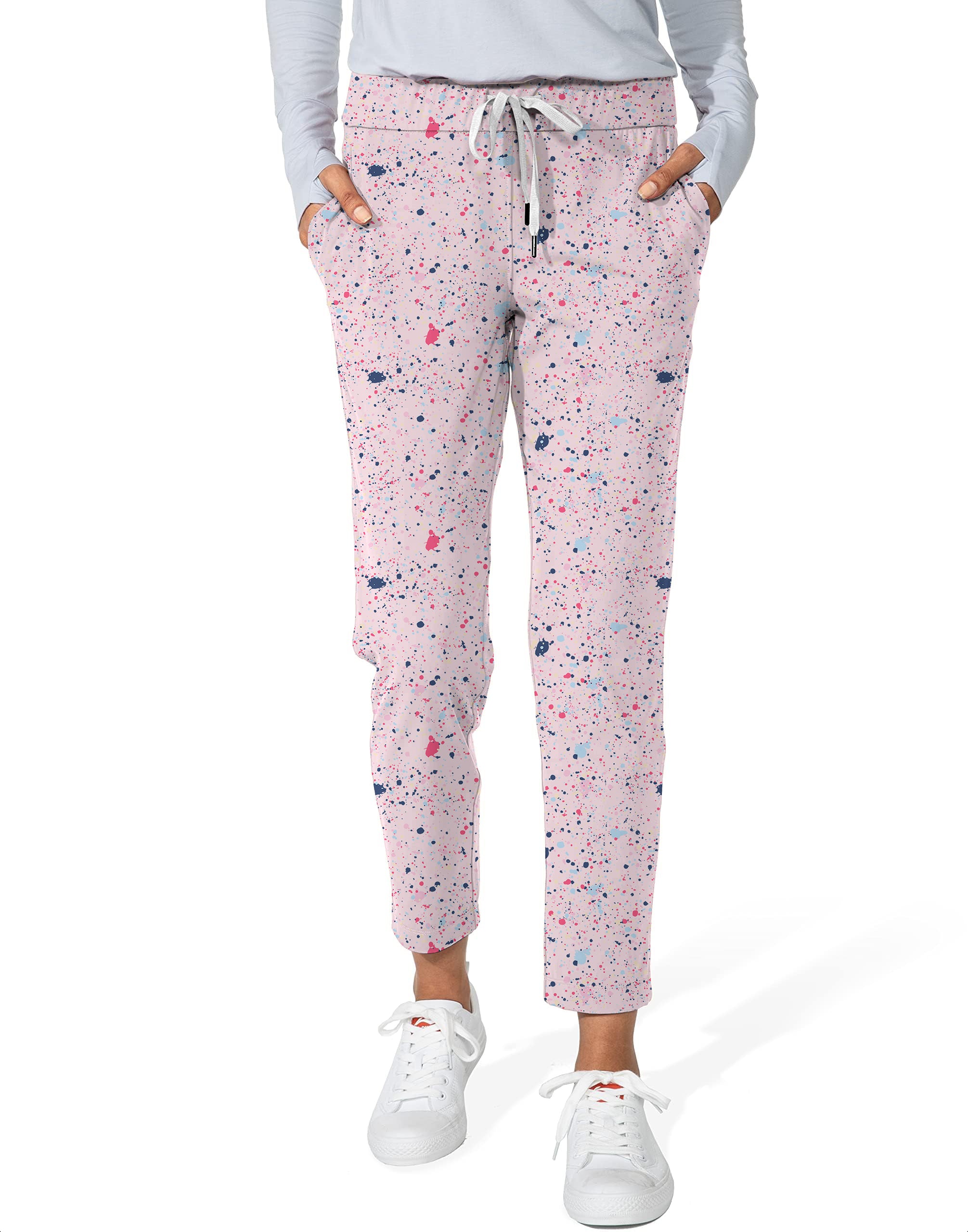Black Pink Ink Dots Women's 7/8 Stretch Ankle Golf Pants