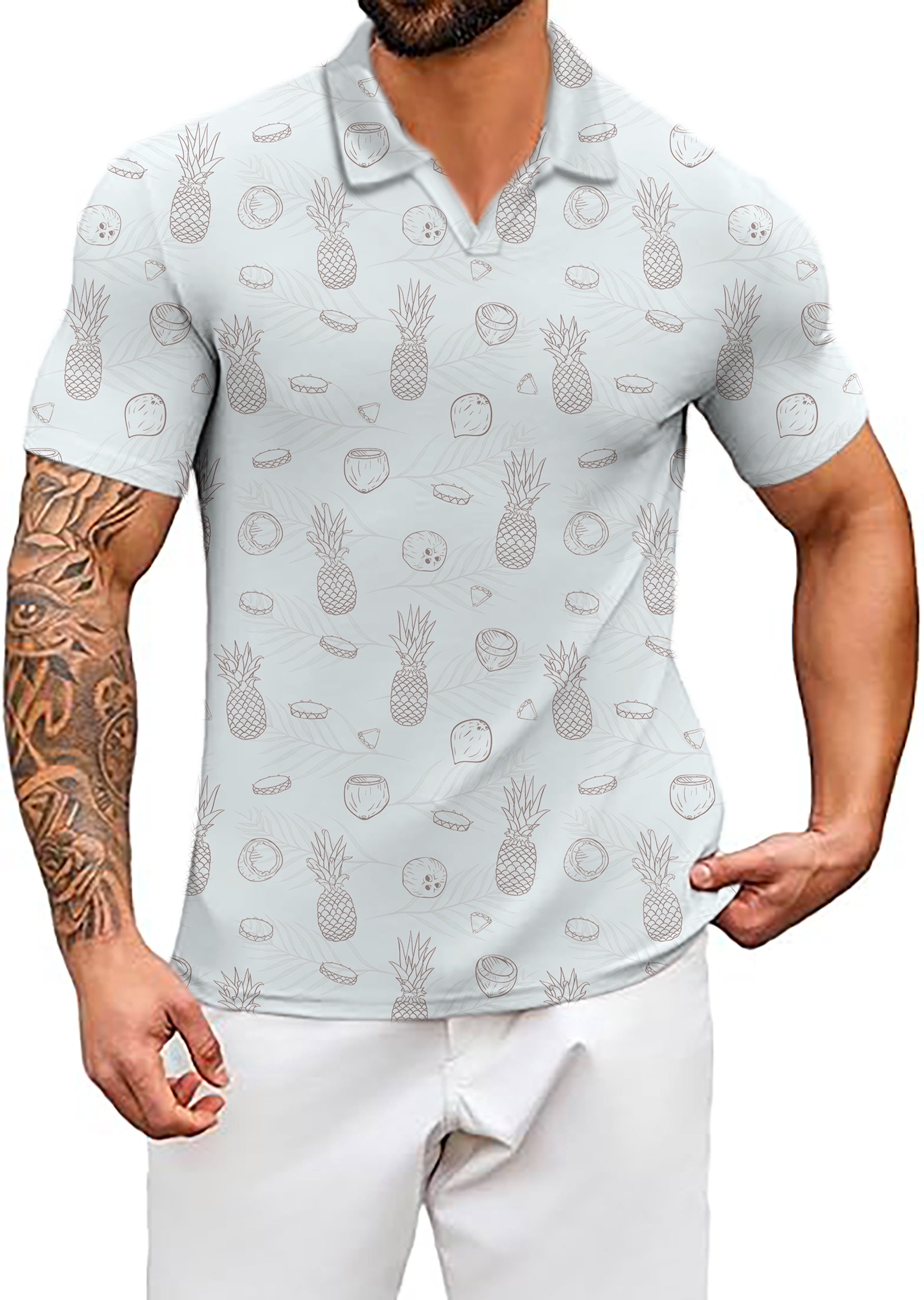 Men's Pina Colada V Neck Golf Polo Shirts