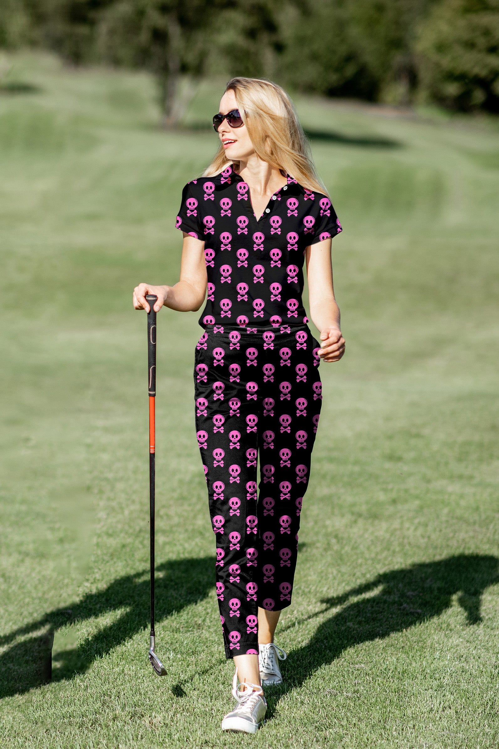 Women's Golf Polo+Pants Set Halloween Punk Skull