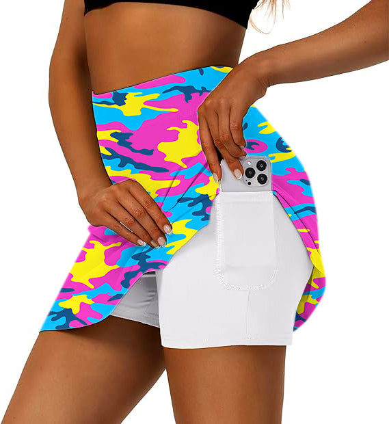 Women's Neon Camo Golf Skirts Inner Shorts Pocket