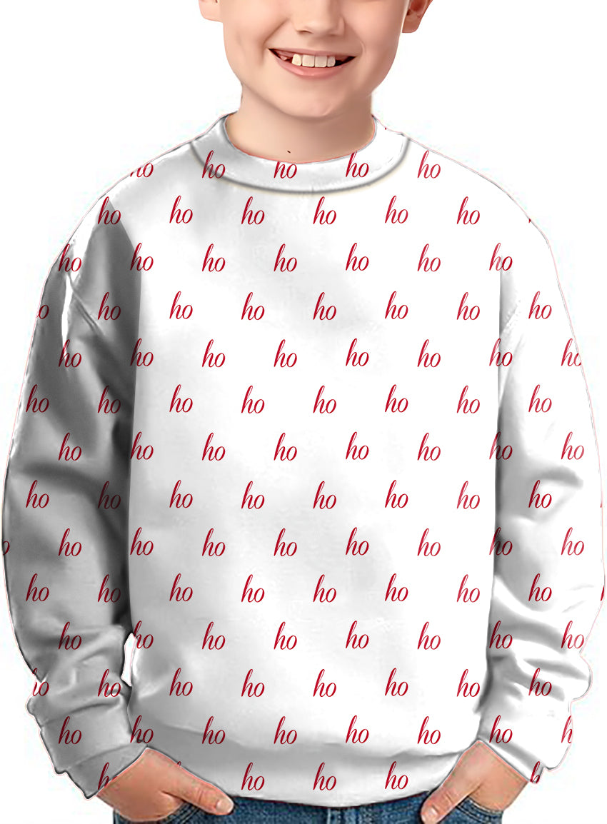 White Custom Name Christmas Crewneck Pullover Kids Ugly Sweater