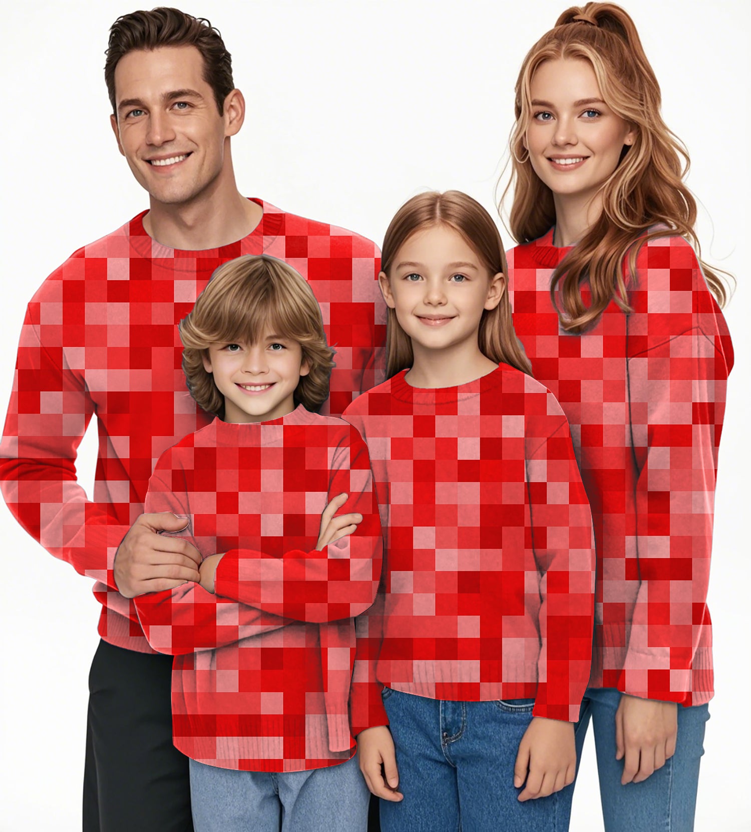 Red Pixel Big Crewneck Pullover Ugly Sweater Men Women boy girl family