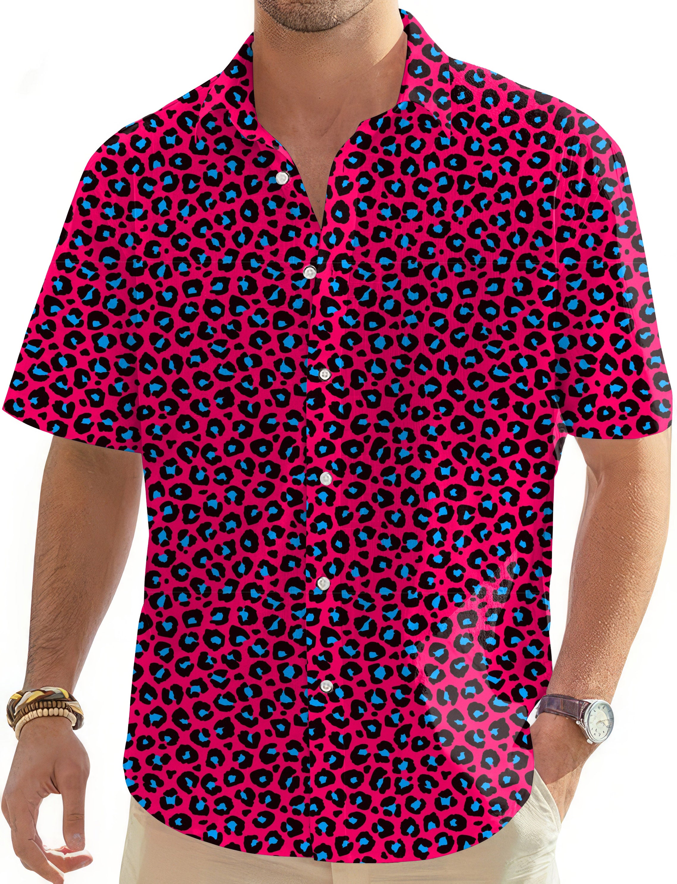 Red Jaguar-Men's Golf Hawaiian Shirts Button Down Shirt