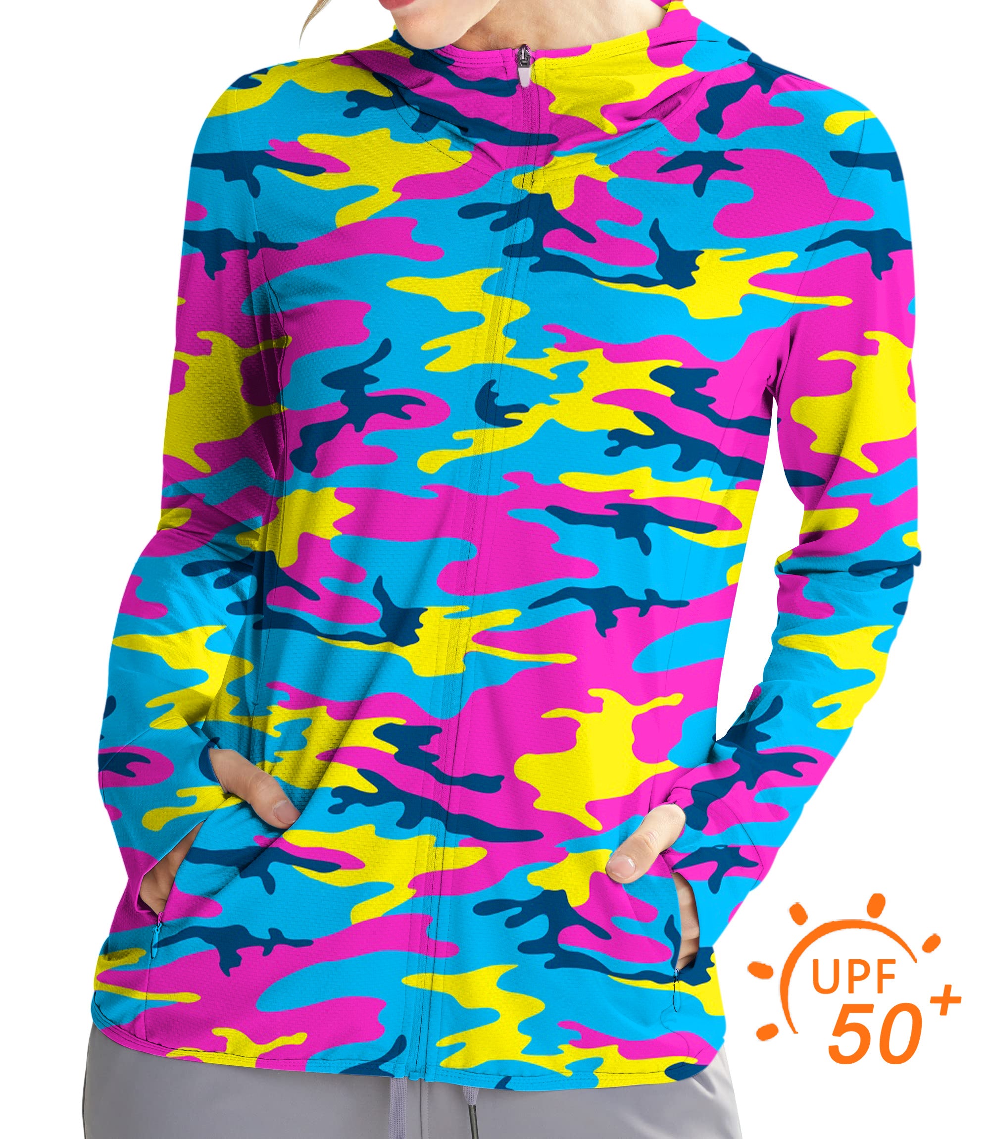 Women's Outdoor Neon Camo Golf Sun Protection Slim Fit zip hoodies