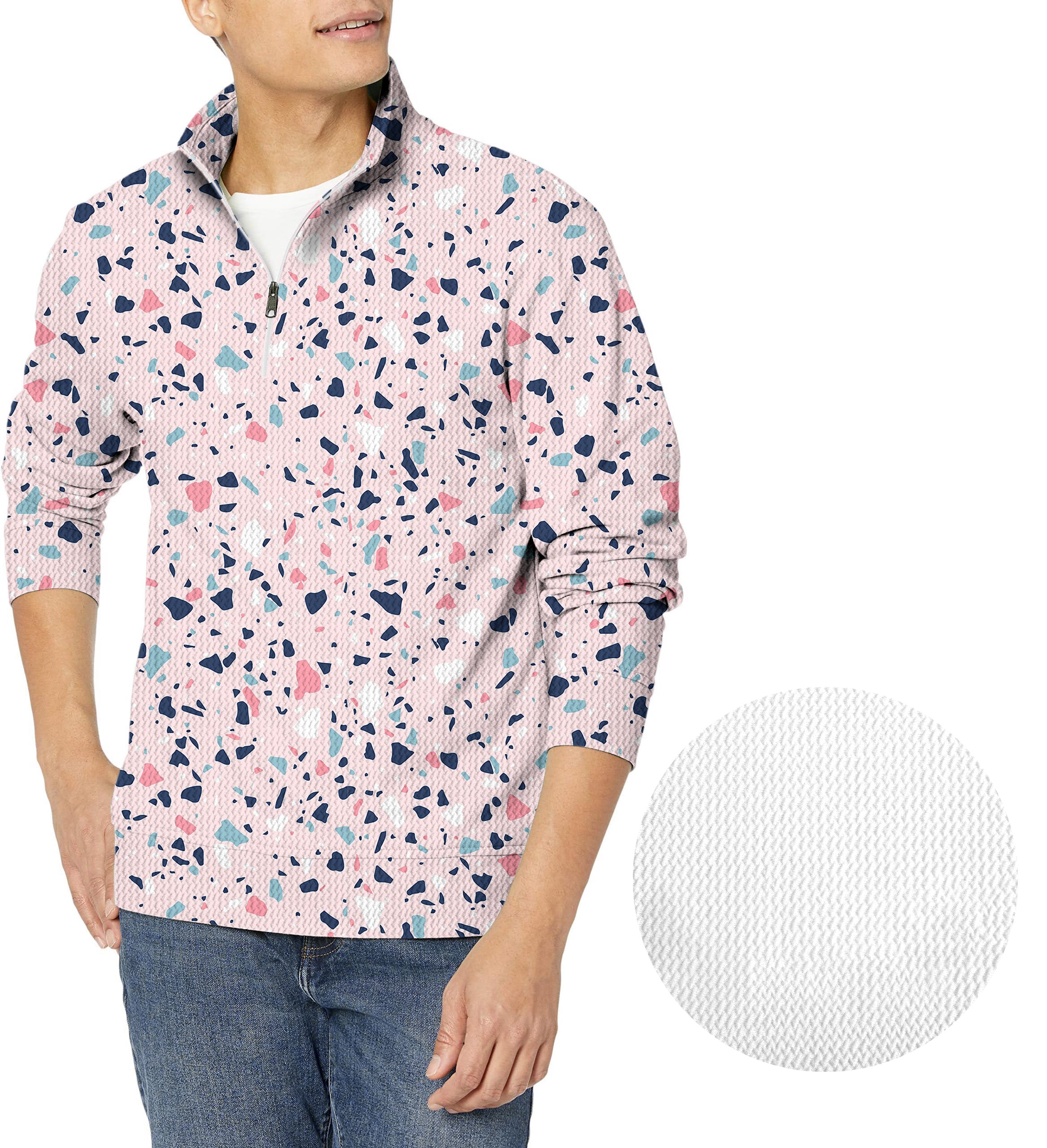 Pink Paint Splatter-Men's Golf Waffle Zipper Pullover