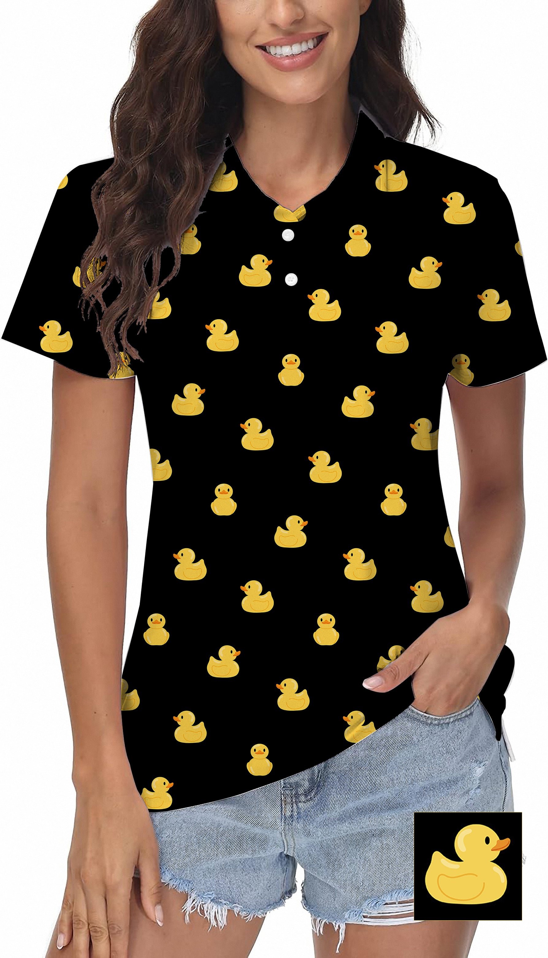 Yellow Rubber Duck Custom The Background Color Women's Golf Polo