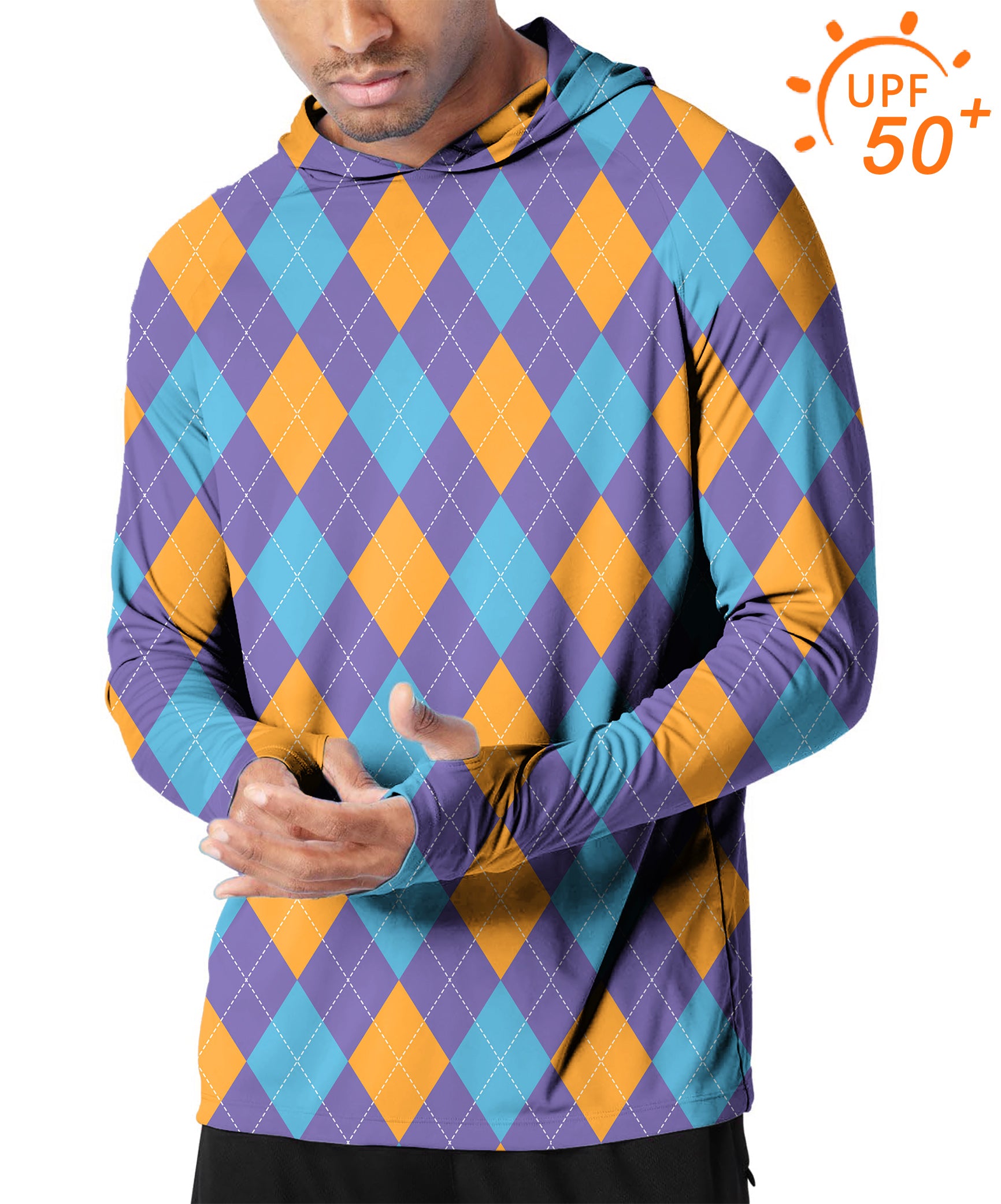 Men's Outdoor Purple orange blue Argyle Golf Sun Protection Slim Fit  hoodies