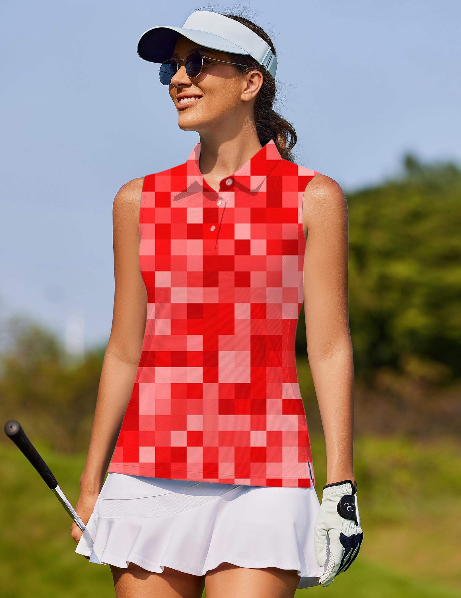 Red Pixel Big Women's golf Sleeveless shirt
