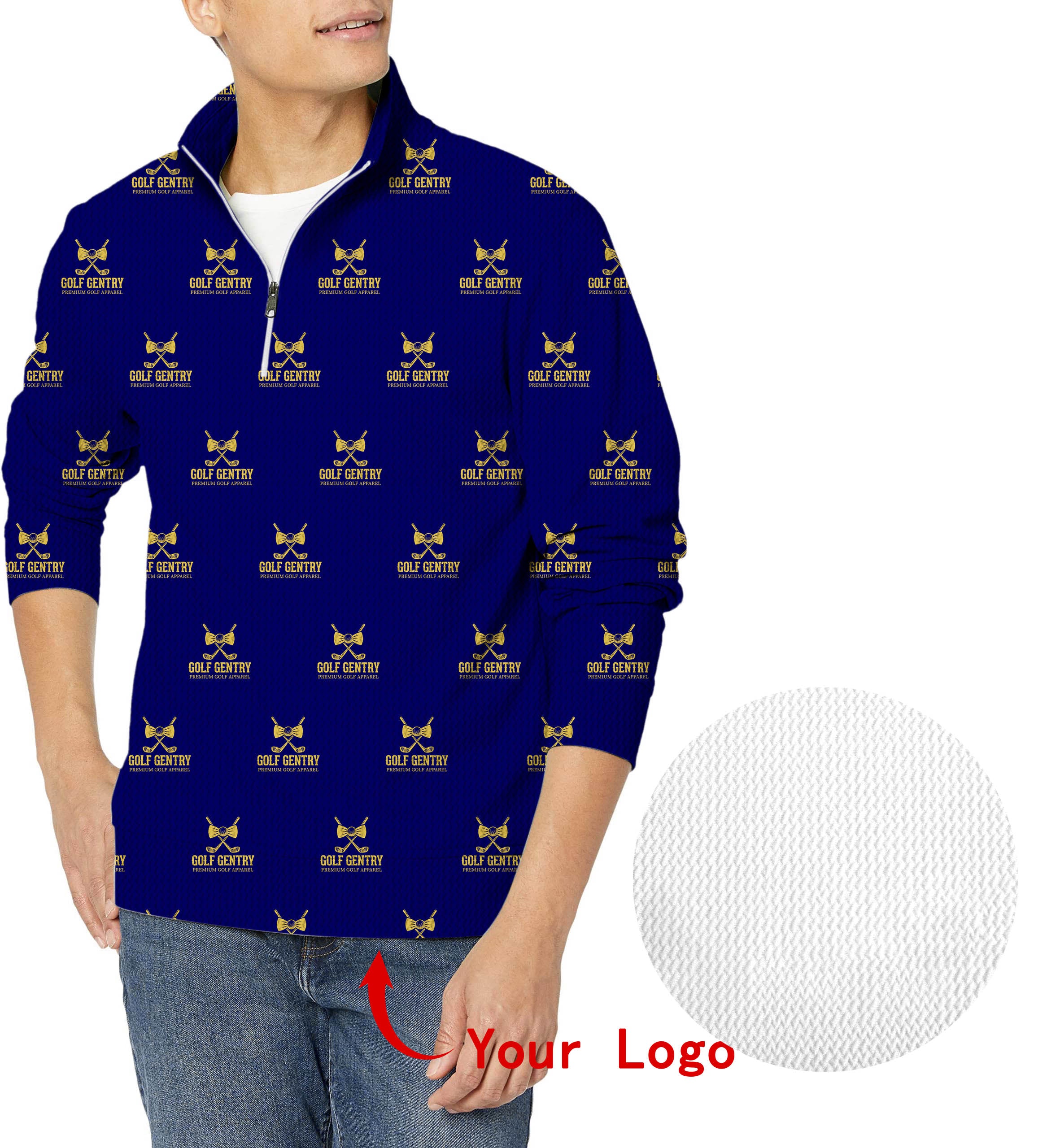 Custom Company Sport Team Logo Face  Men's Golf Waffle Zipper Pullover