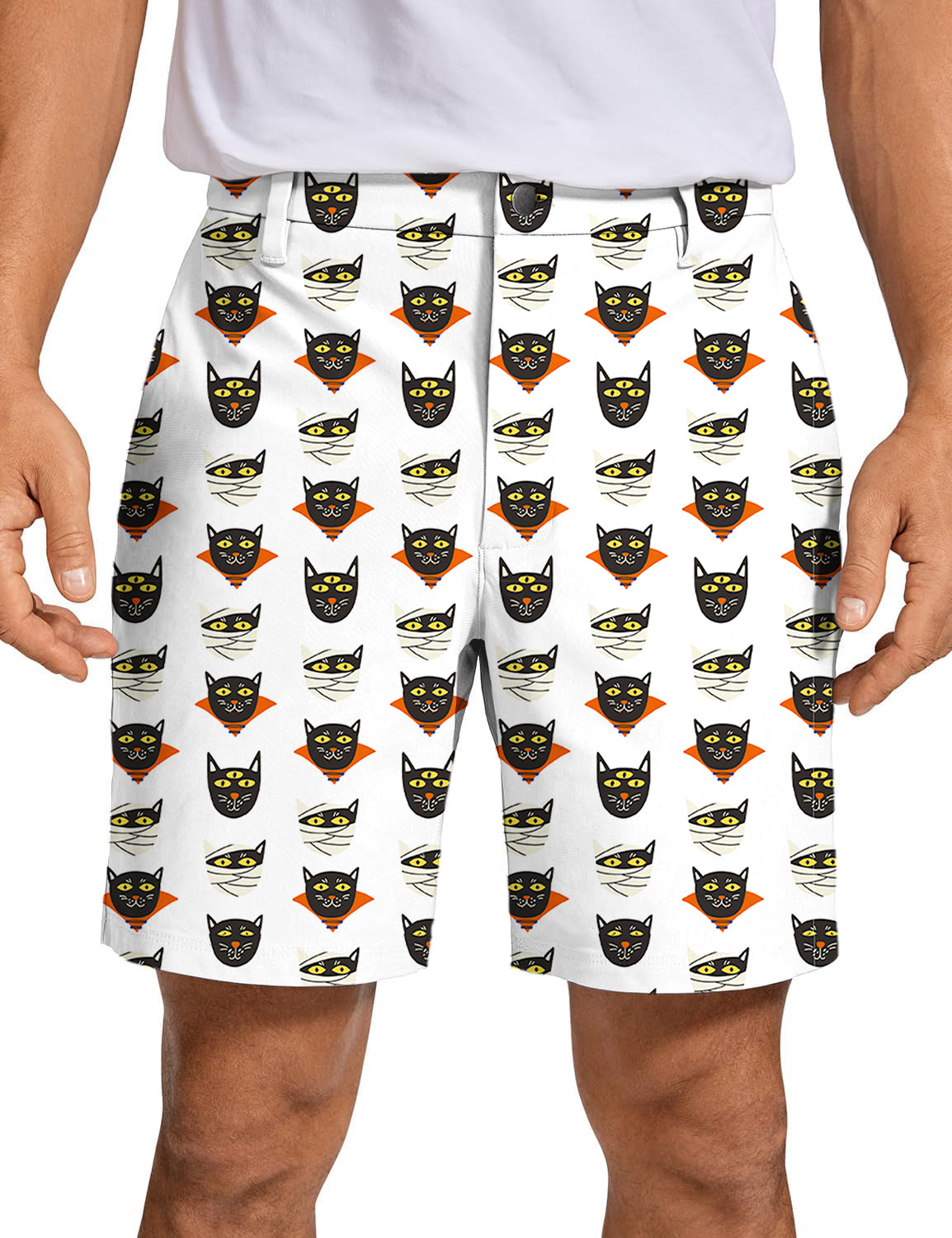 Men's Halloween Mummy Cat Custom The Background Color Golf Shorts