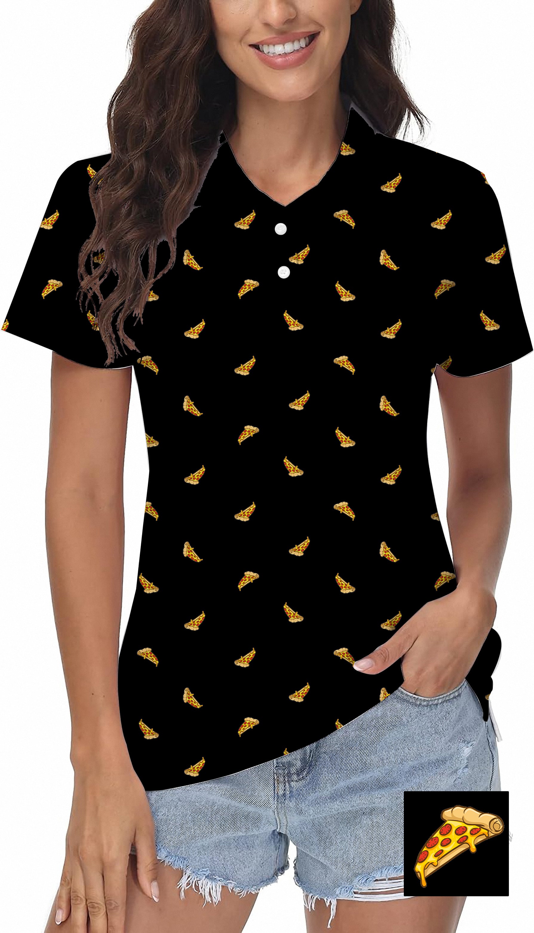 Delicious White Pizza Custom The Background Color Women's Golf Polo