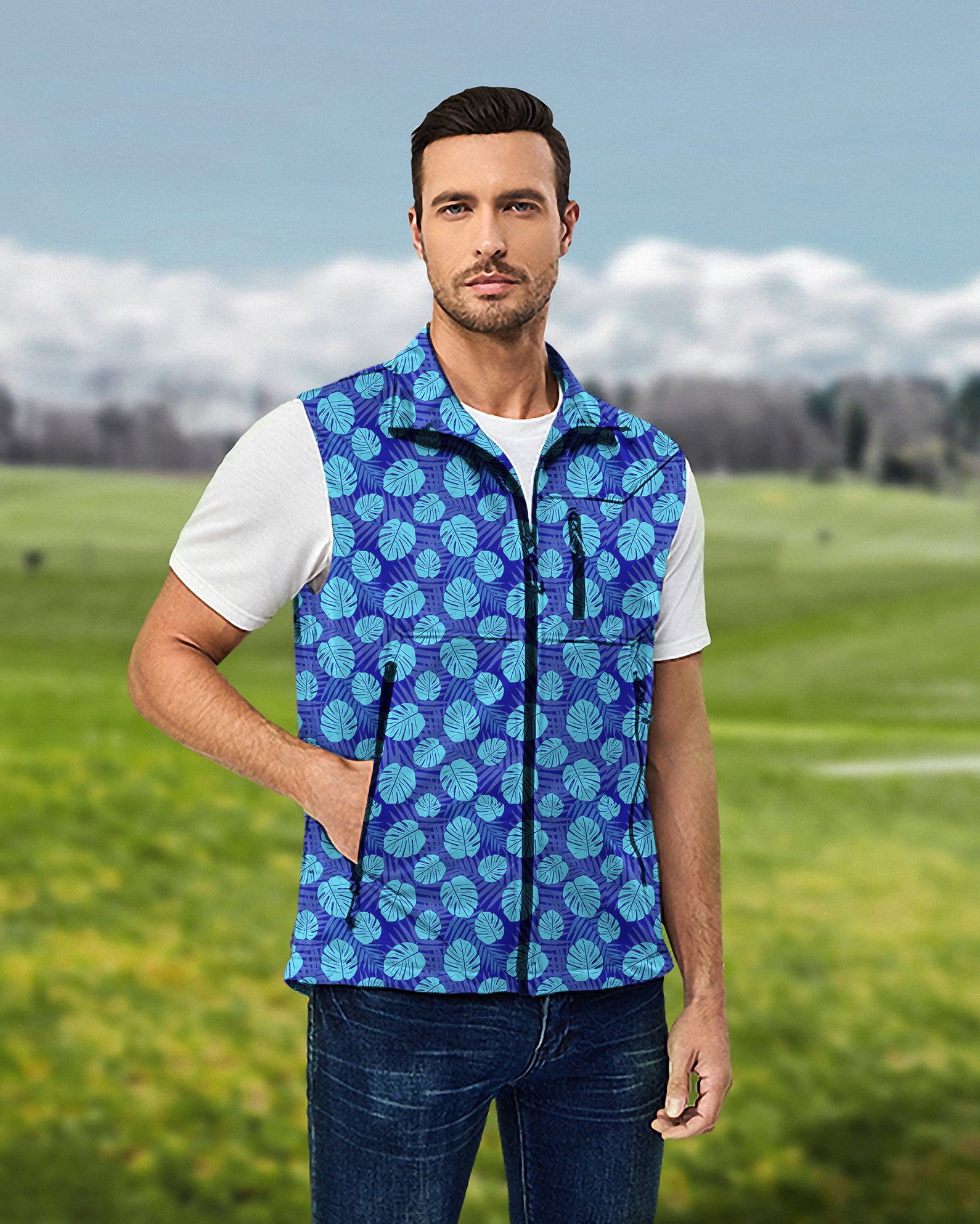 Men's Aloha Havana Lightweight Softshell Vest Sleeveless Jacket for Golf Windproof Waterproof