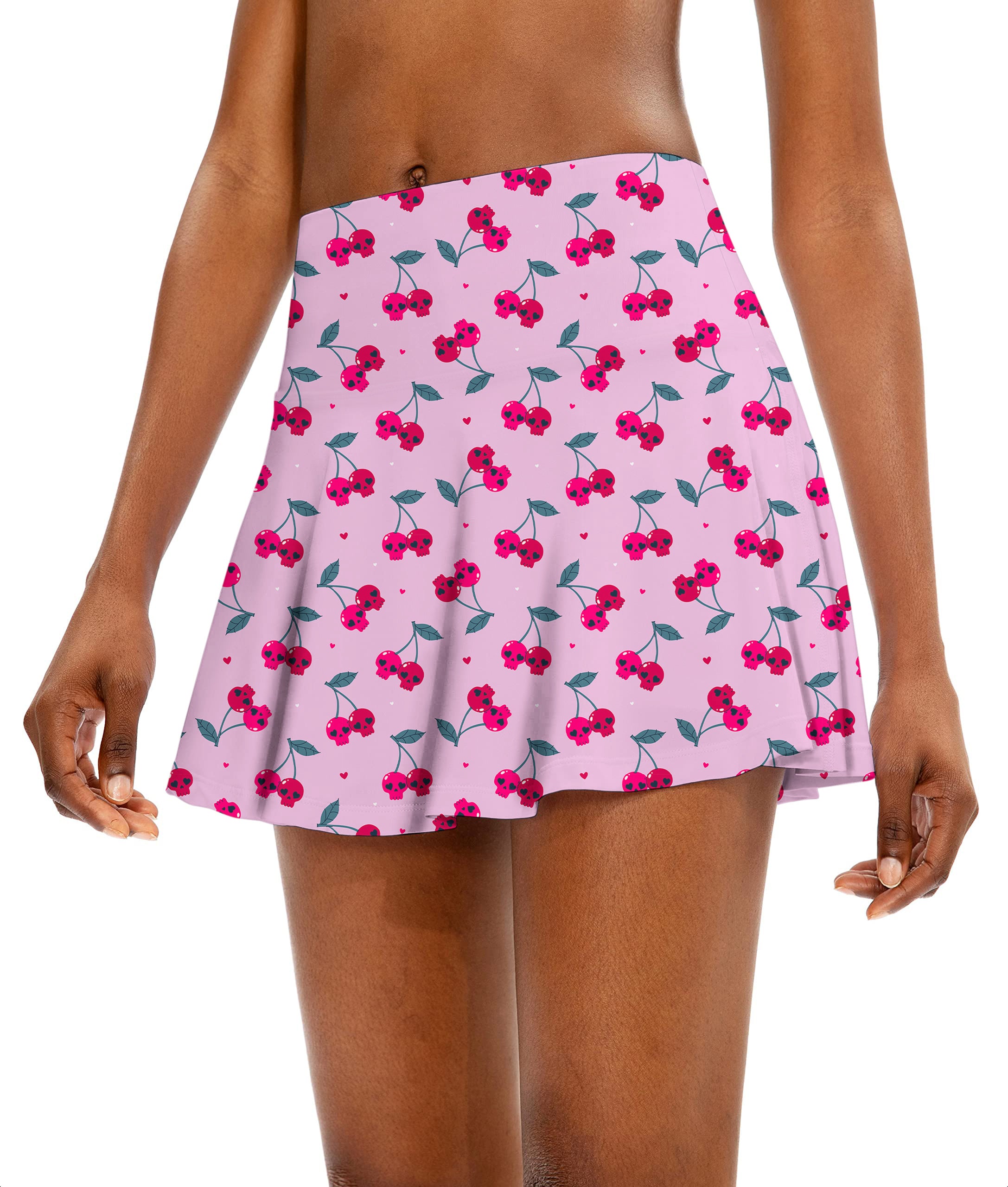 Halloween Cherry Skull Women's Athletic Golf Skorts Flared Skirts