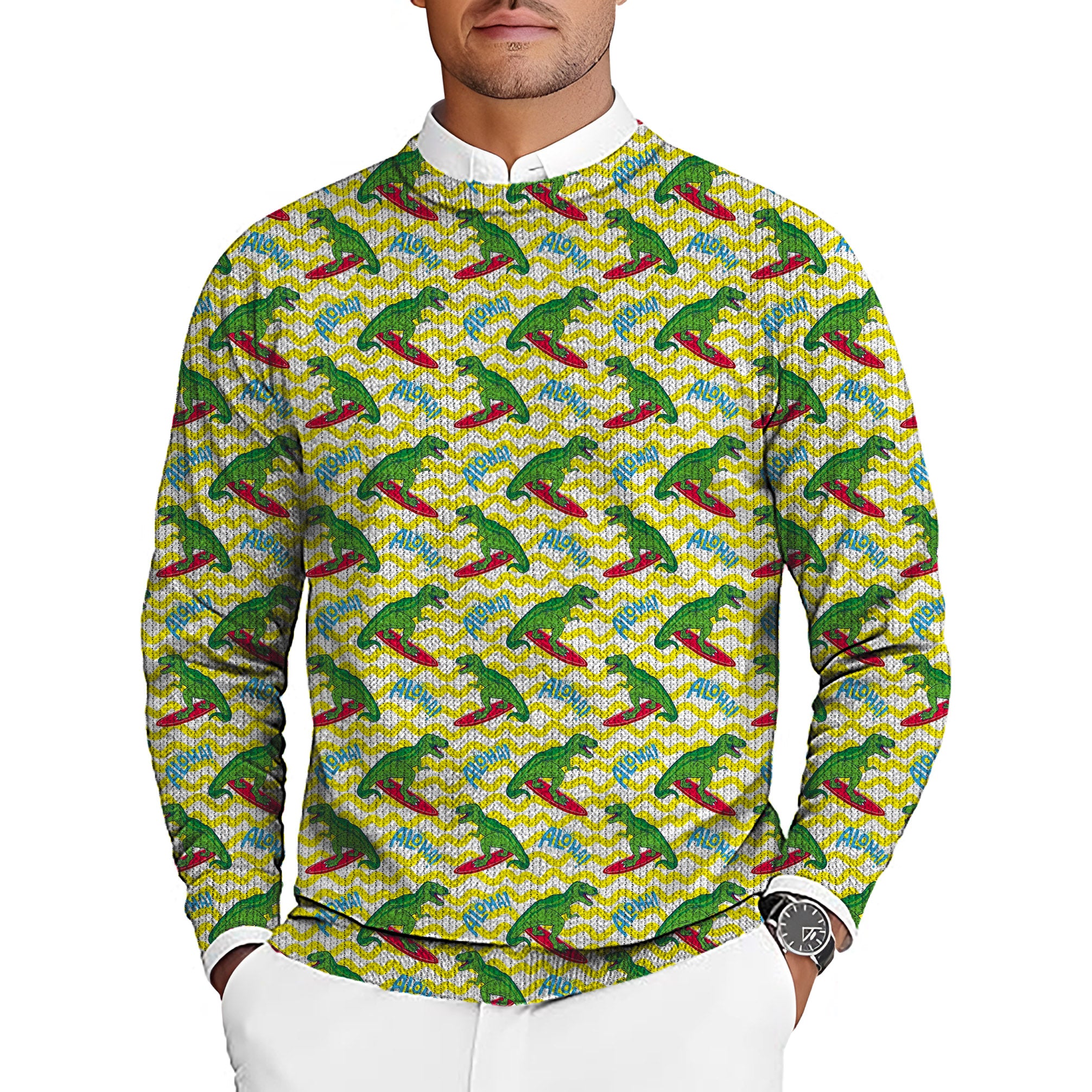 Friendly Dinos Men's Golf Crewneck Pullover Sweaters Ugly Sweater