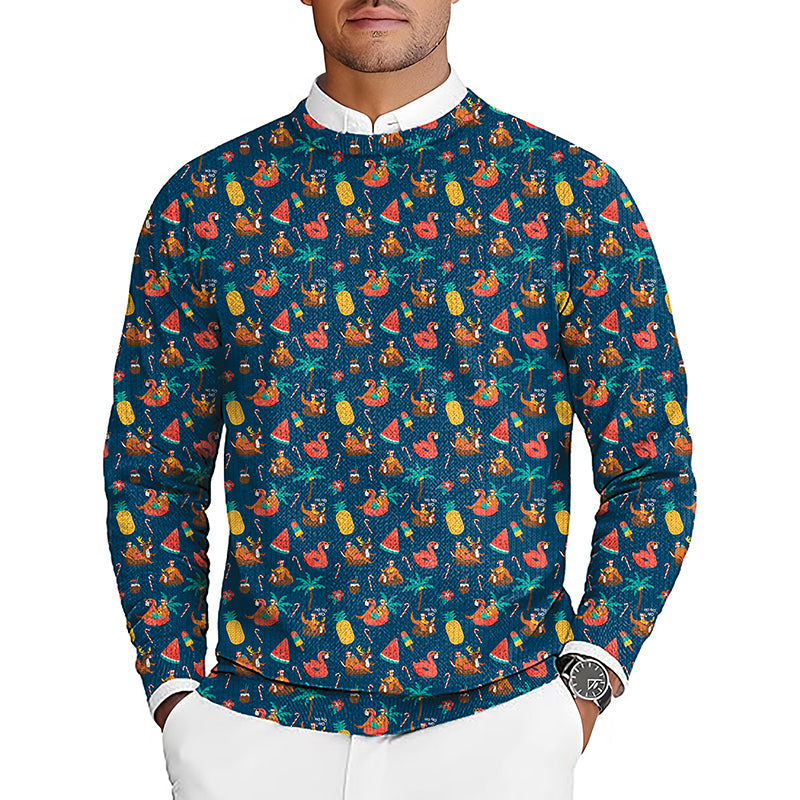 Christmas HO Men's Golf crewneck pullover sweater with colorful holiday golf-themed pattern
