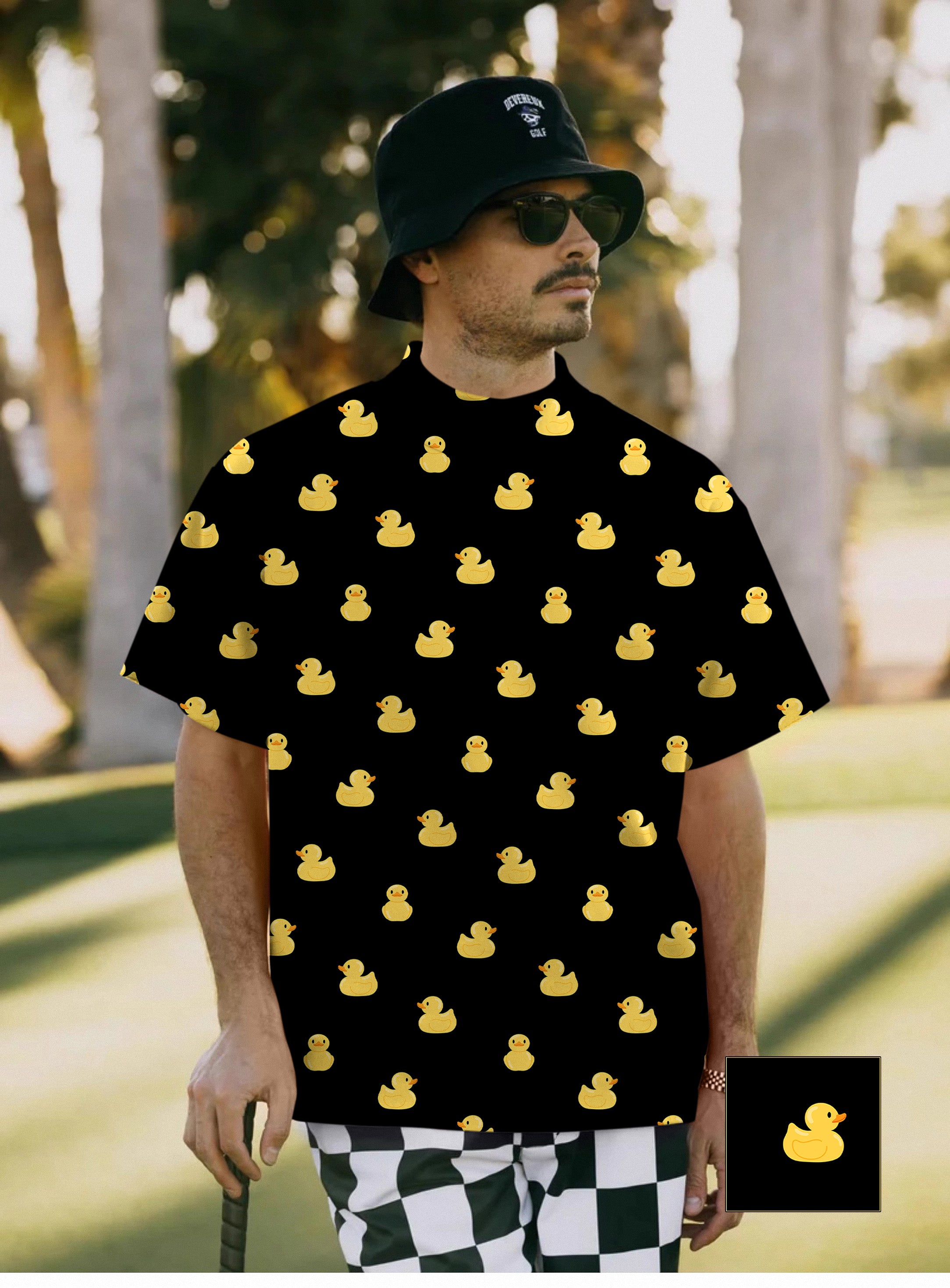 Men's Yellow Rubber Duck Custom The Background Color Pullover High neck Long/Short sleeve T-Shirt