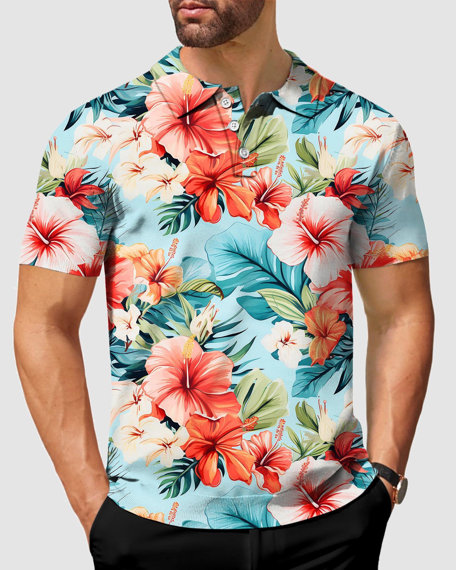 Men's Sweat Absorption Hawaiian Flowers golf polo