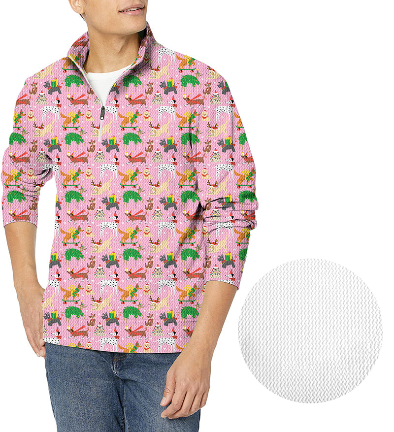 Men's Christmas dog golf waffle zipper pullover with festive dog pattern