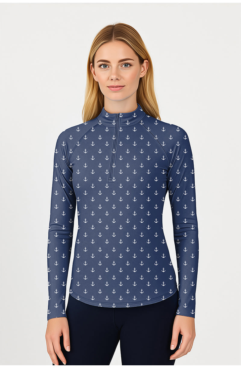 Dark Blue Anchor Women's Golf Active 3/4 zip top with long sleeves and mock collar
