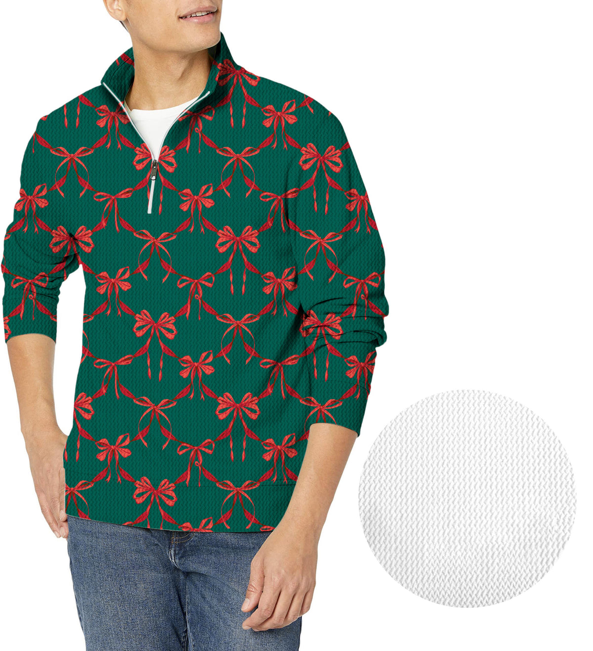 Christmas red knot detail Men's Golf Waffle Zipper Pullover