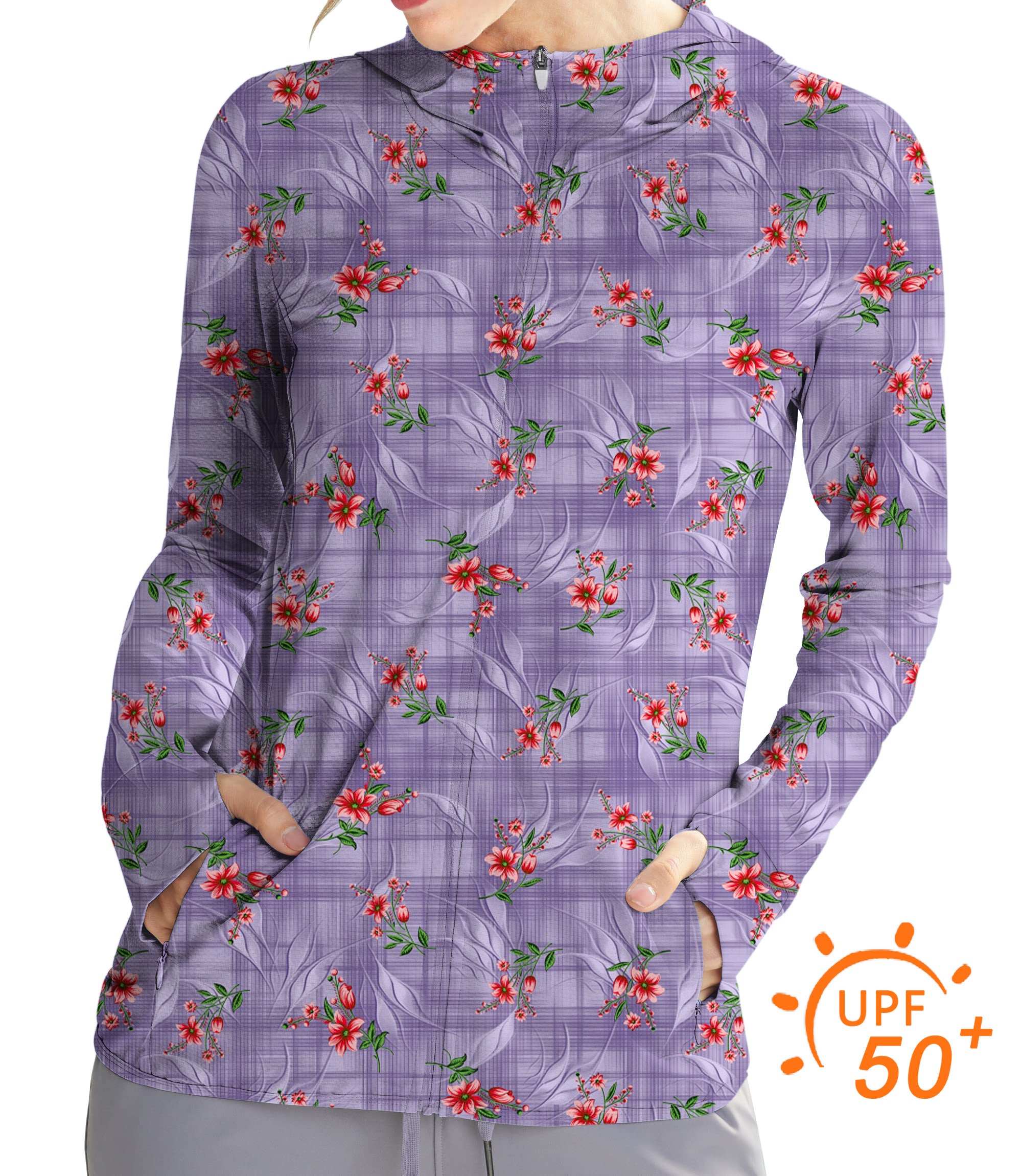 Women's Outdoor Purple flower Golf Sun Protection Slim Fit zip hoodies