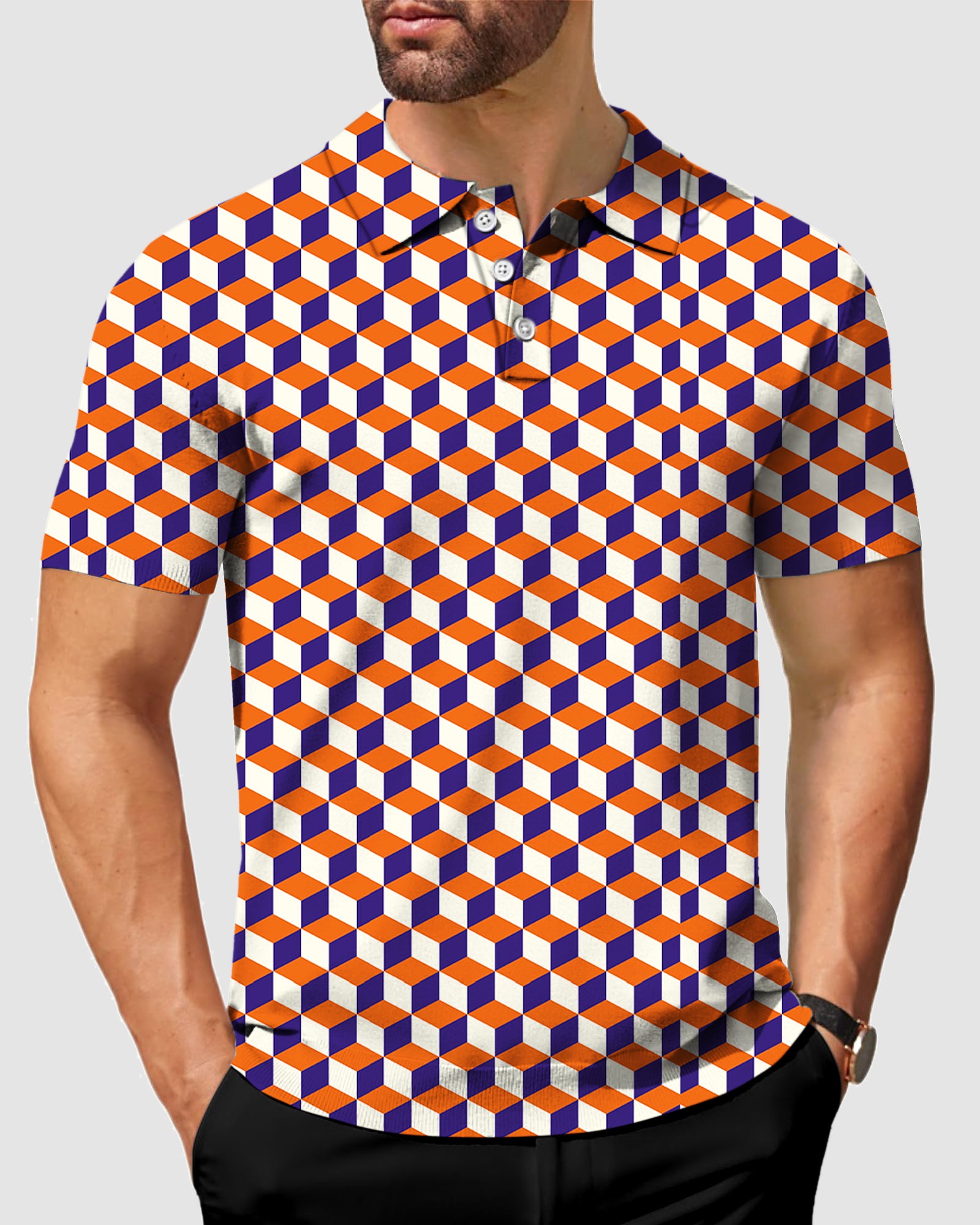 Men's orange  3d square box Polo