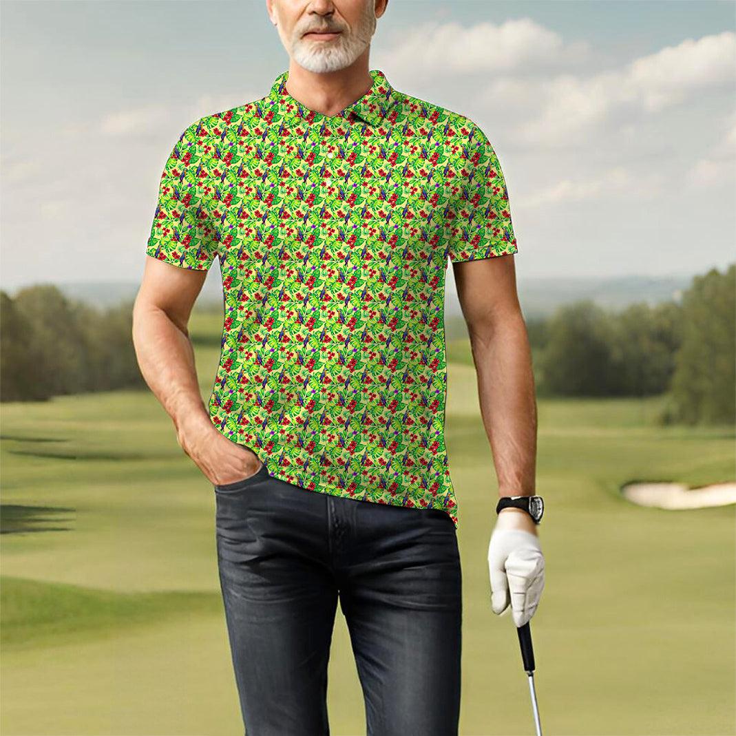 Men's Toucan tropical flowers golf polo