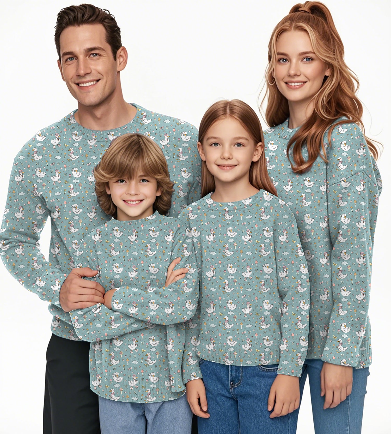 Cute Duck Floral Crewneck Pullover Ugly Sweater Men Women boy girl family