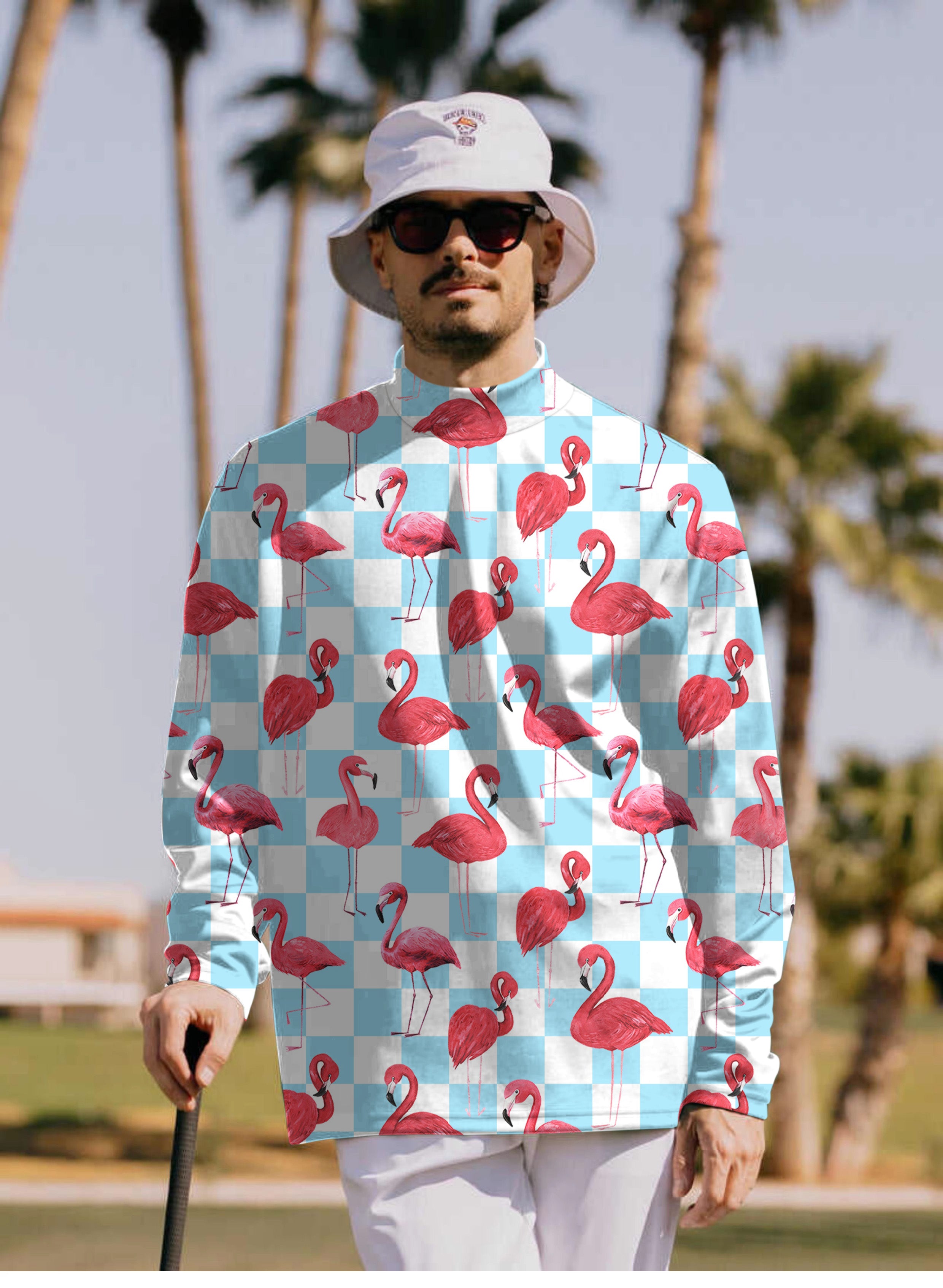 Men's Flamingo Pullover High neck Long/Short sleeve T-Shirt