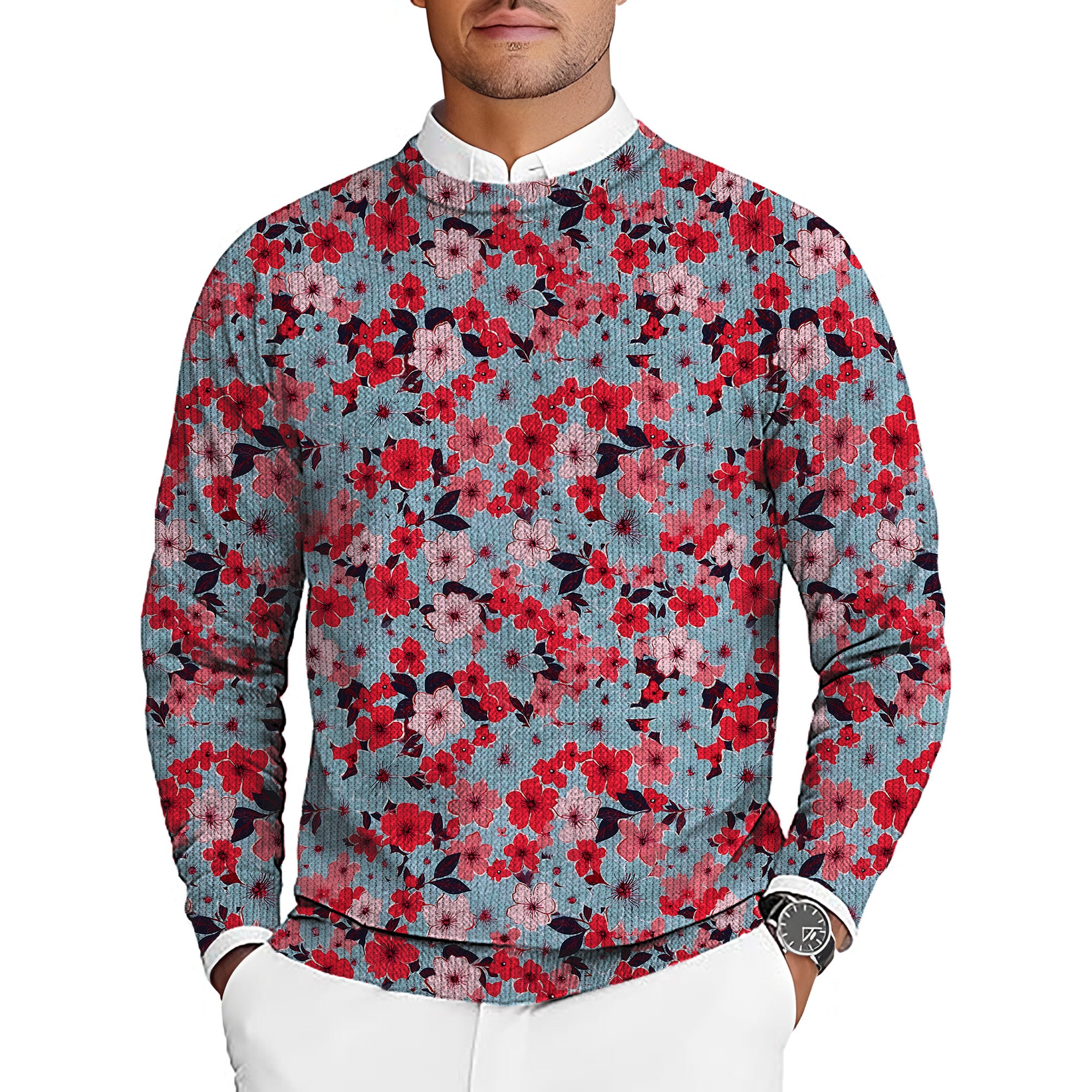 Tropical flowers Men's Golf Crewneck Pullover Sweaters Ugly Sweater