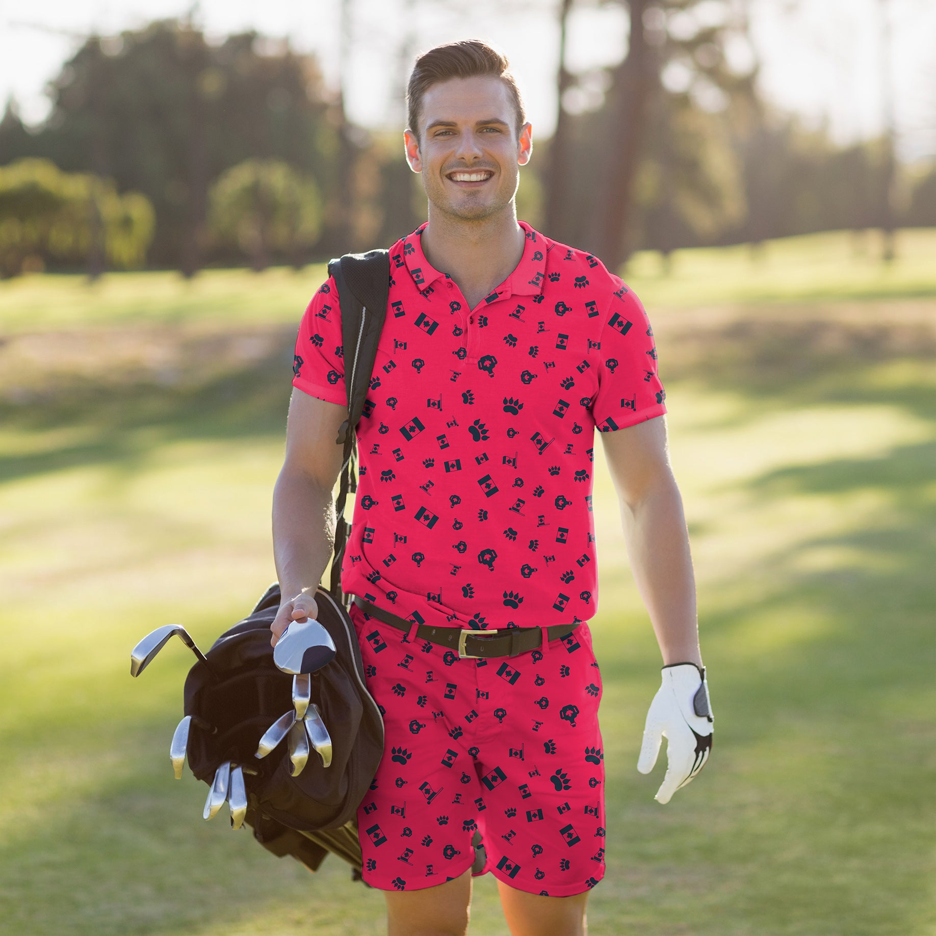 Men's Golf Set Polo+Shorts Canadian Flag Paw