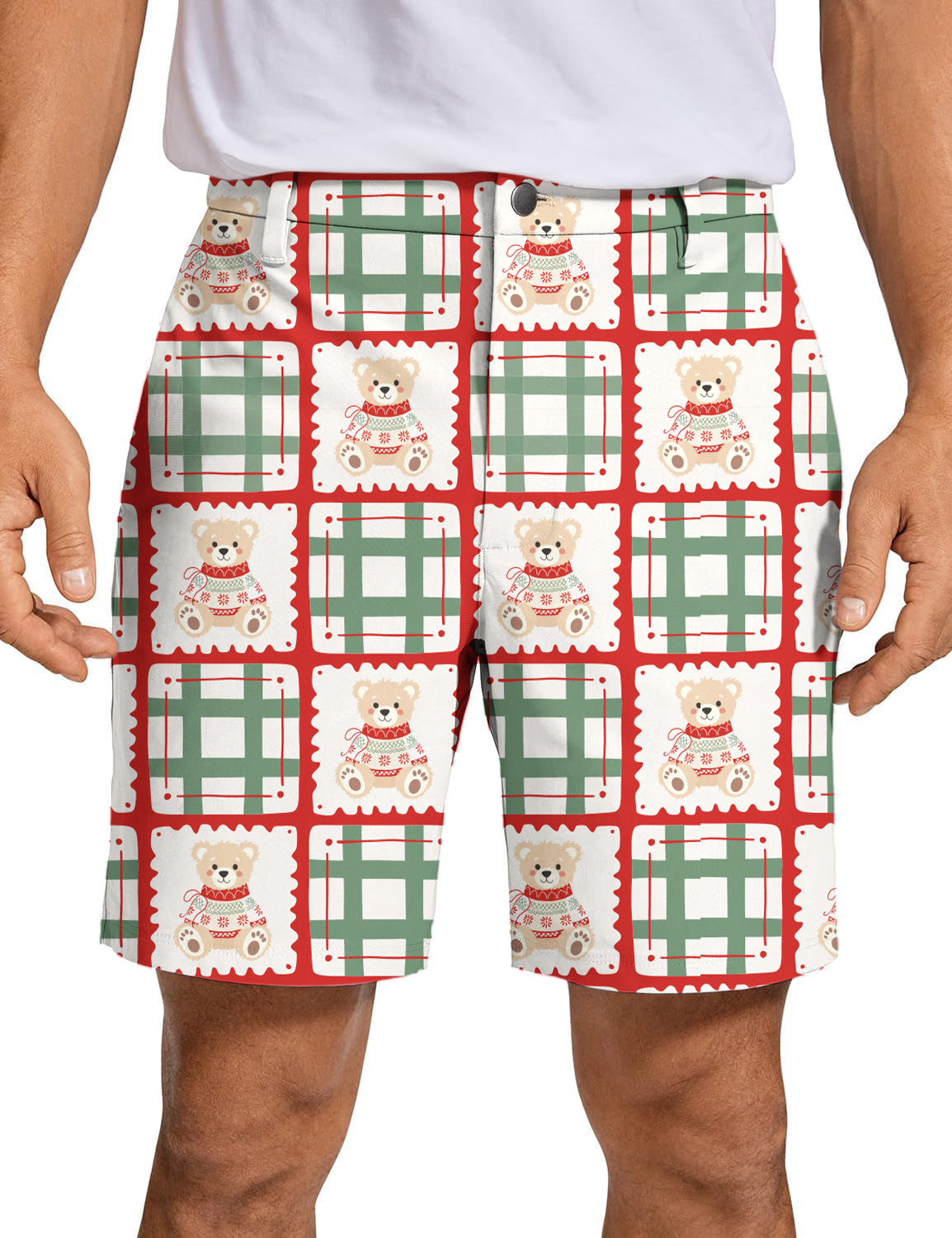 Men's Cute Christmas Teddy Bear Golf Shorts