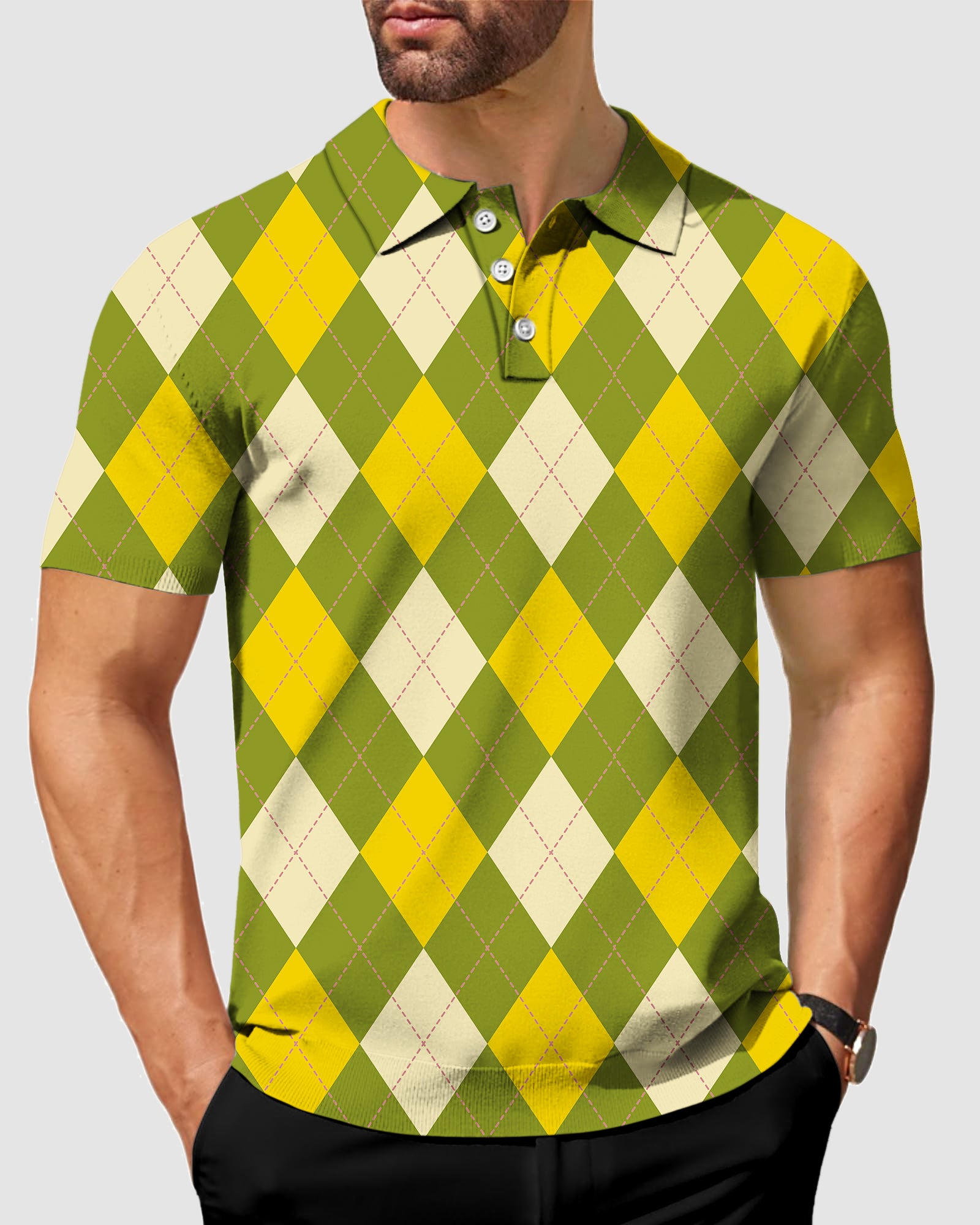 Men's Yollow Argyle Polo