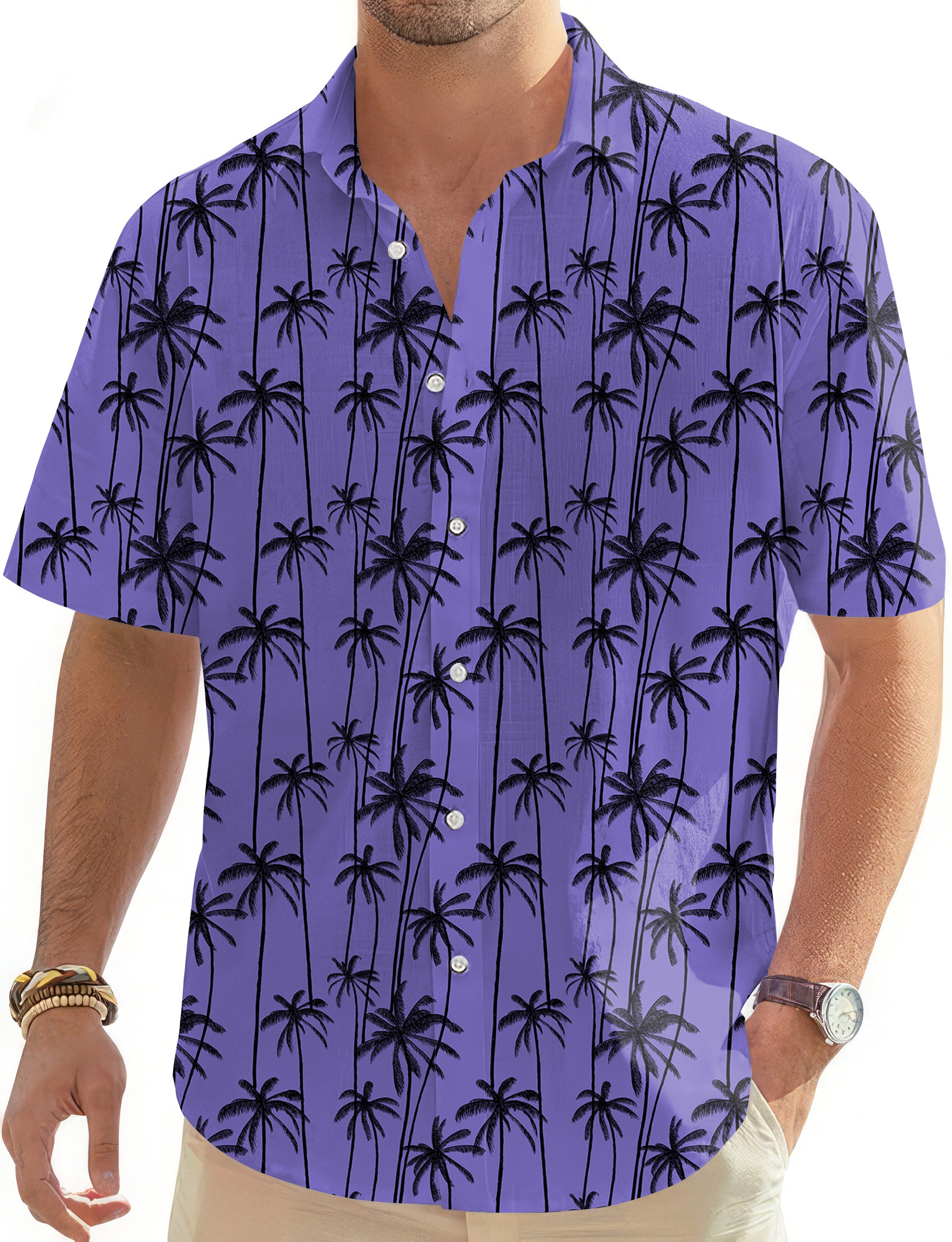 Black coconut tree Men's Golf Hawaiian Shirts Button Down Shirt