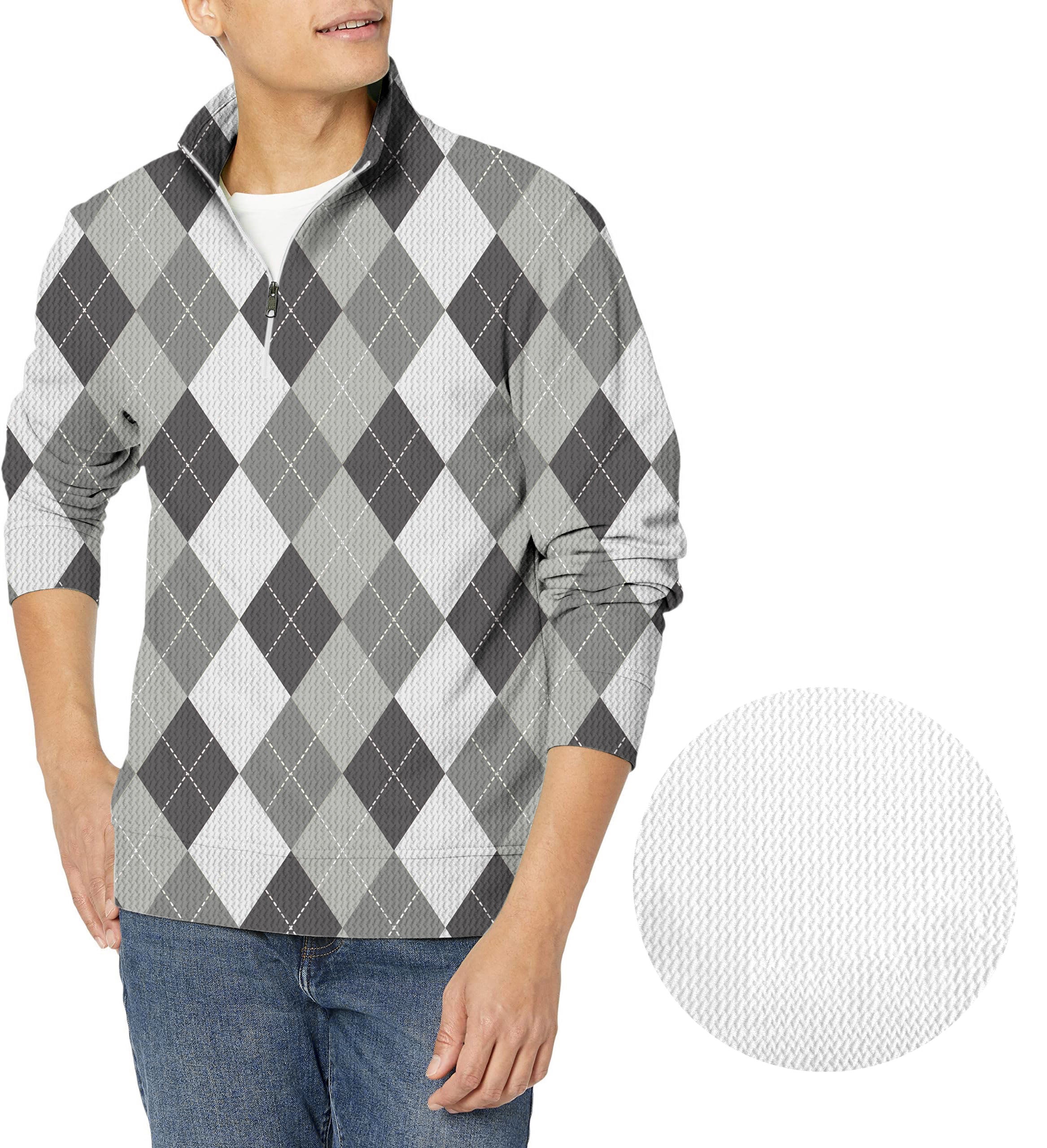 grey Argyle-Men's Golf Waffle Zipper Pullover