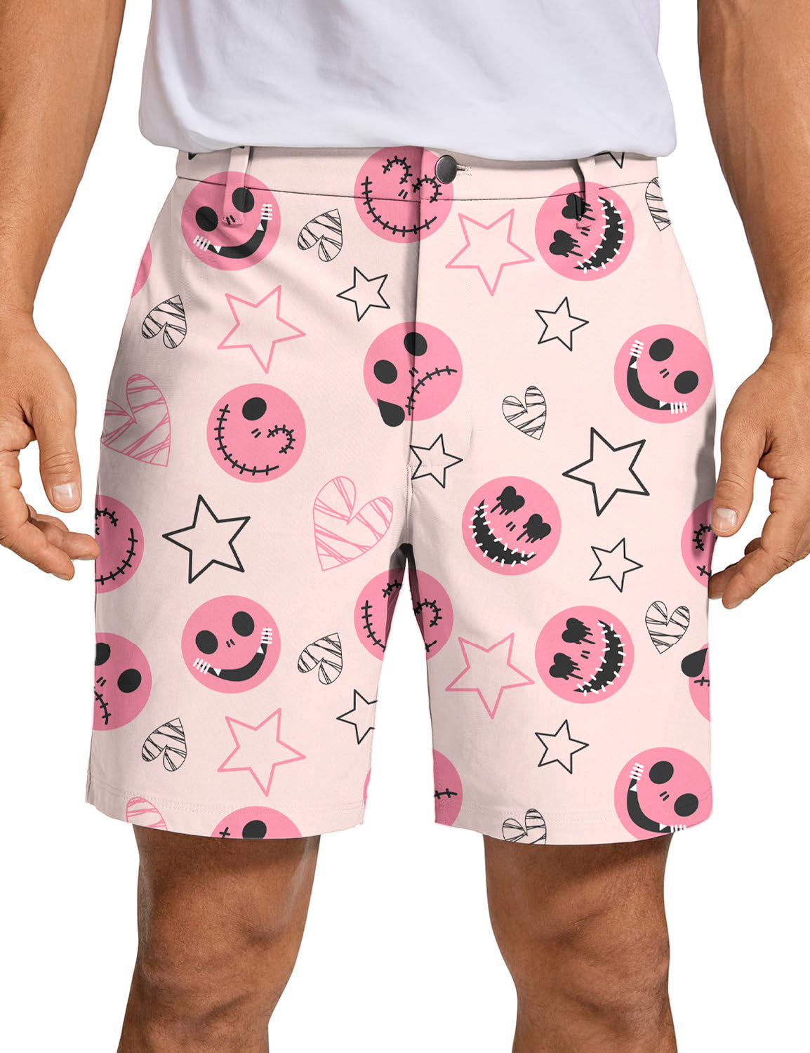 Men's Halloween pink smiley face Golf Shorts
