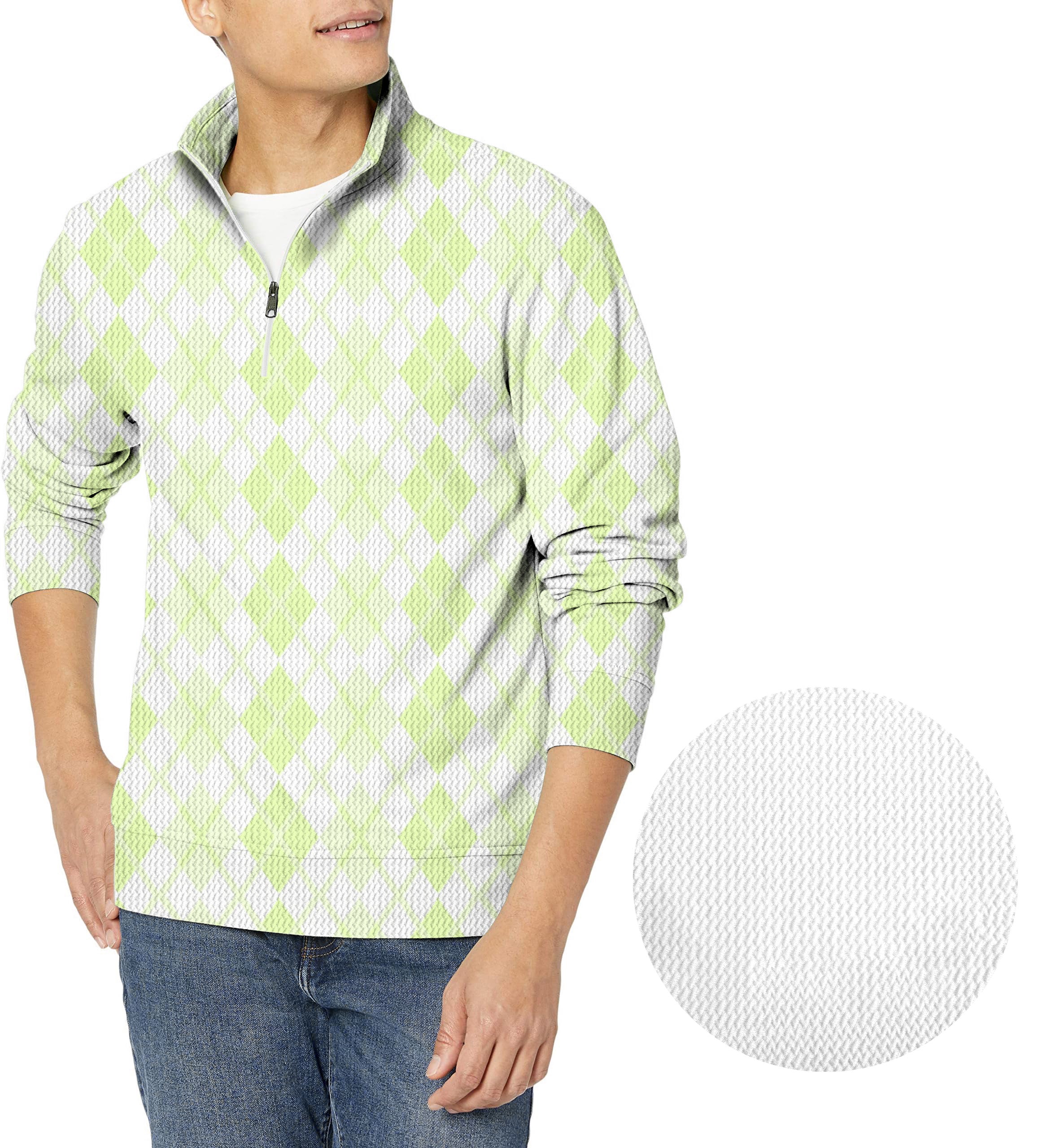 green grid-Men's Golf Waffle Zipper Pullover
