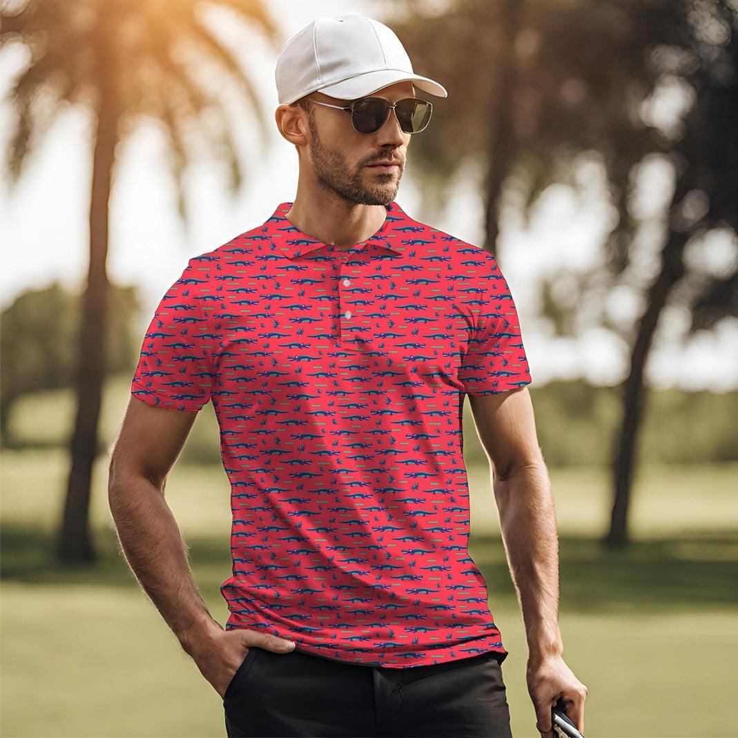 Men's Pink Crocodile Golf Polo